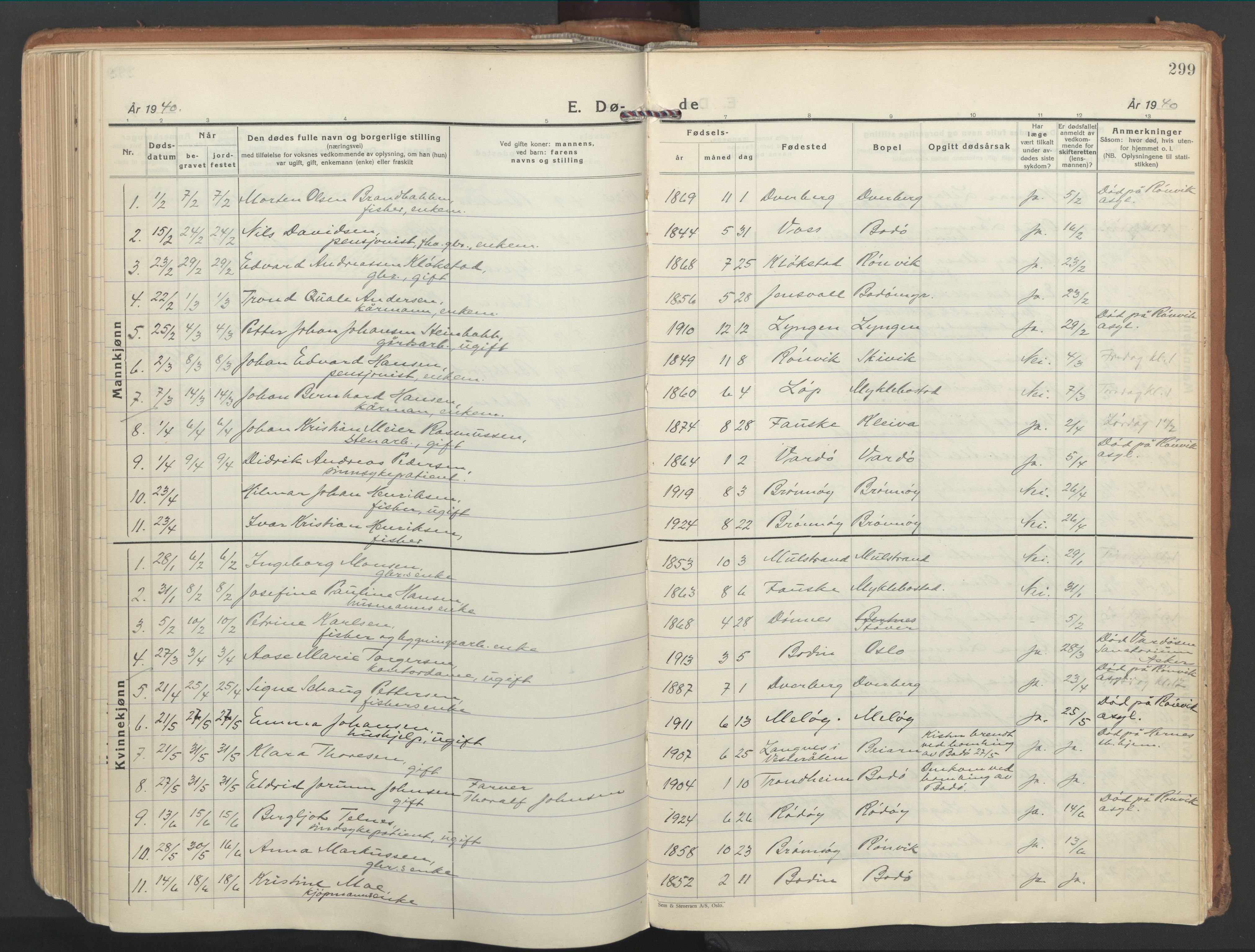 Ministerialprotokoller, klokkerbøker og fødselsregistre - Nordland, SAT/A-1459/802/L0061: Parish register (official) no. 802A08, 1933-1946, p. 299