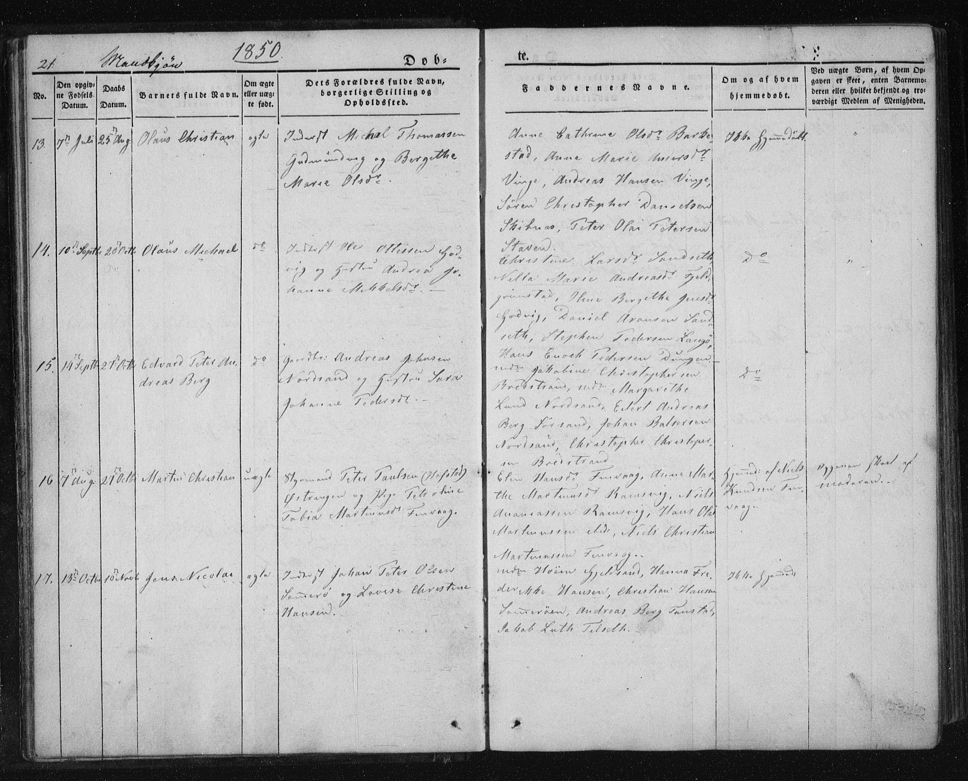 Ministerialprotokoller, klokkerbøker og fødselsregistre - Nordland, AV/SAT-A-1459/893/L1332: Parish register (official) no. 893A05, 1841-1858, p. 21