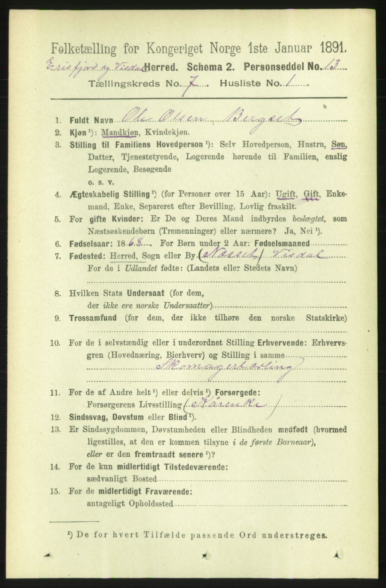 RA, 1891 census for 1542 Eresfjord og Vistdal, 1891, p. 1981