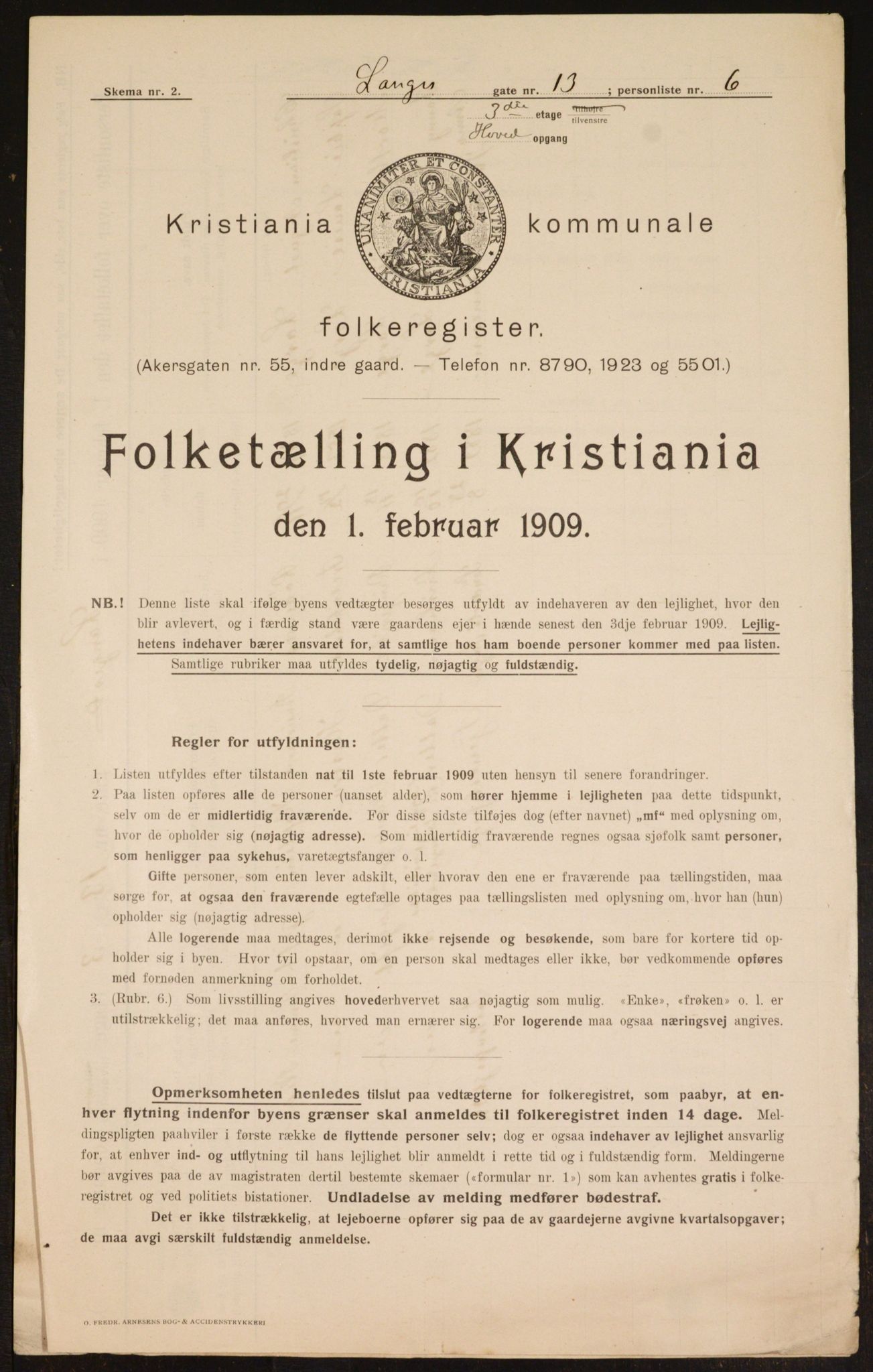 OBA, Municipal Census 1909 for Kristiania, 1909, p. 51496