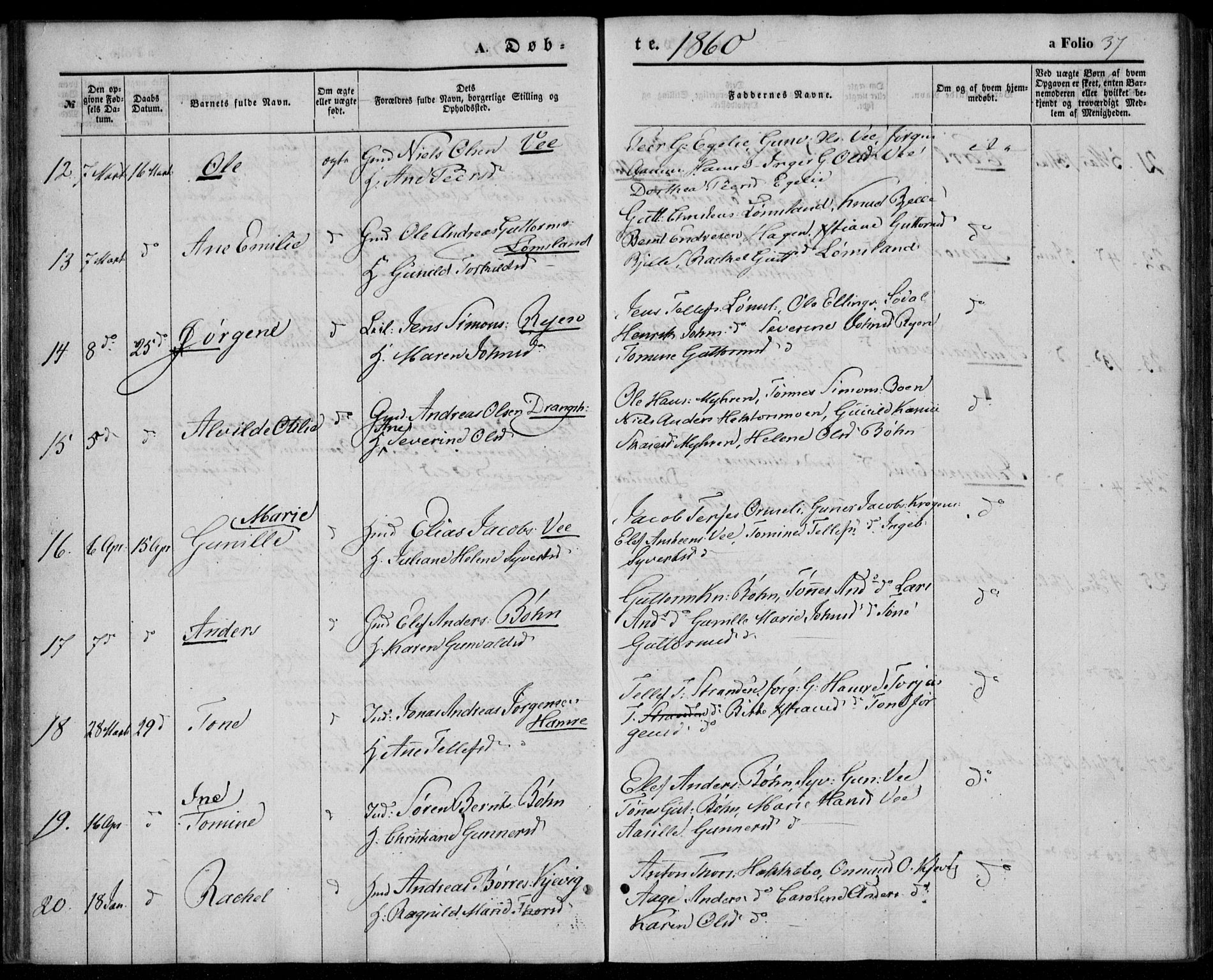 Tveit sokneprestkontor, AV/SAK-1111-0043/F/Fa/L0005: Parish register (official) no. A 5, 1853-1871, p. 37