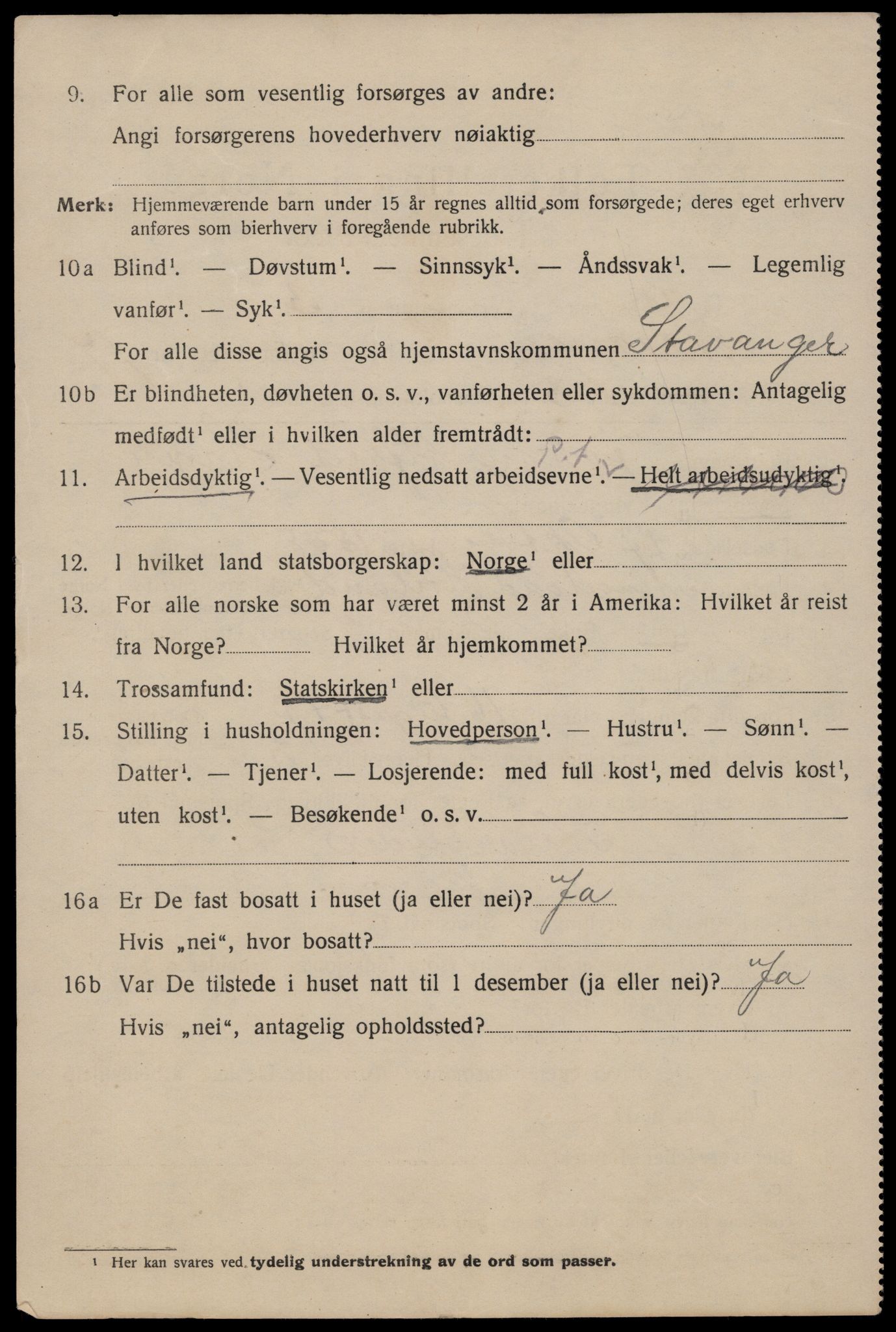 SAST, 1920 census for Stavanger, 1920, p. 65223