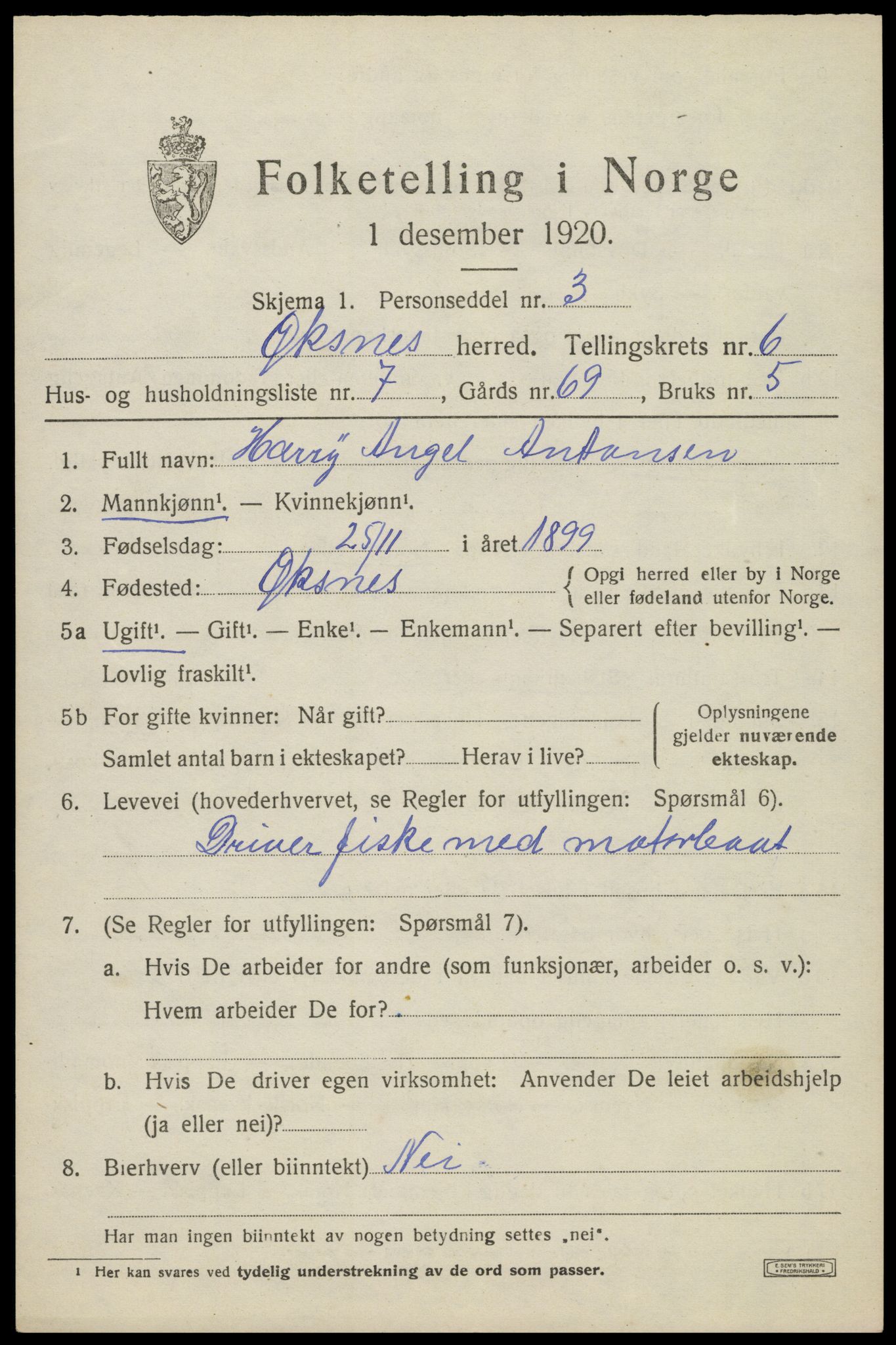 SAT, 1920 census for Øksnes, 1920, p. 4952