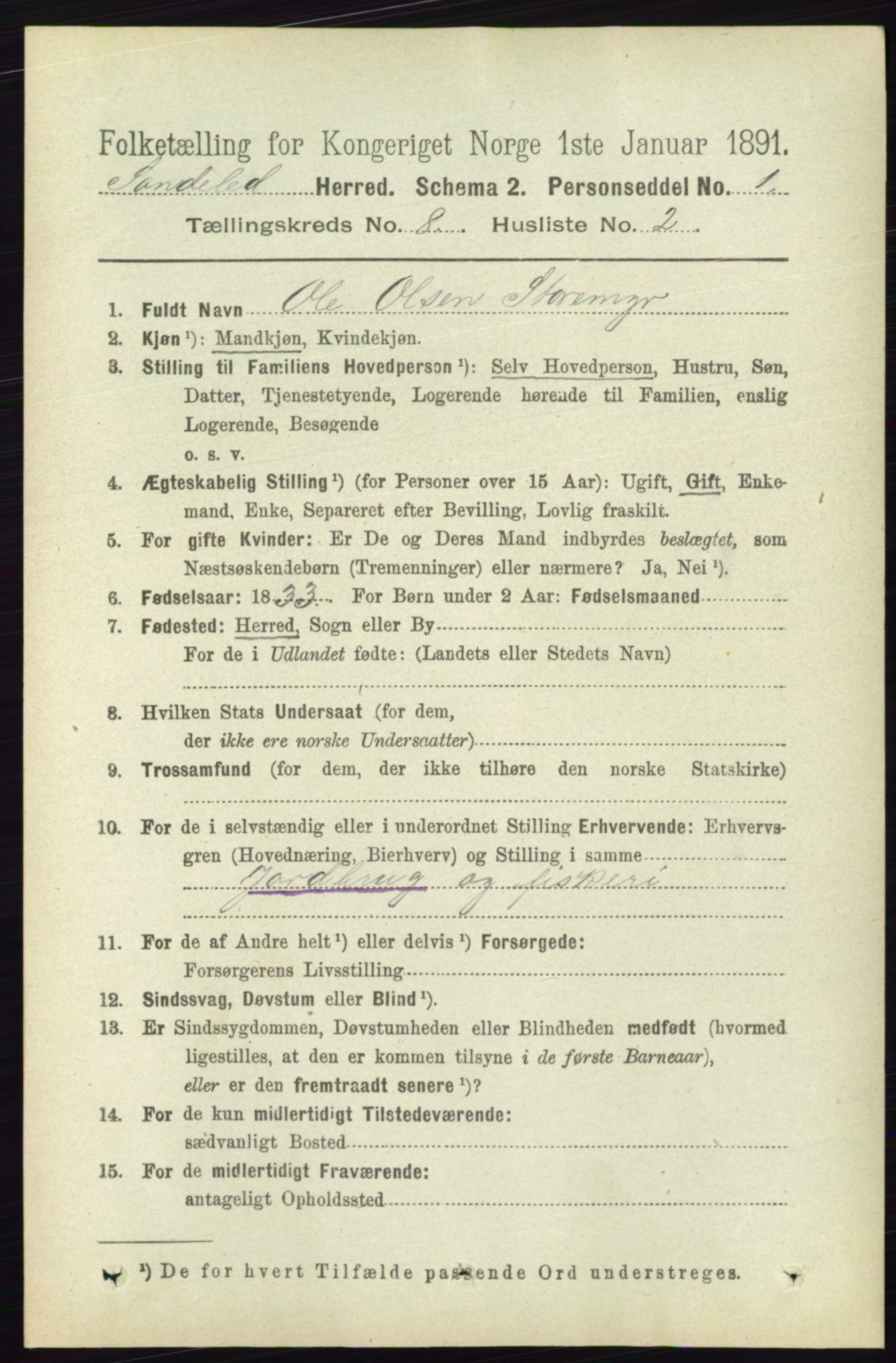 RA, 1891 census for 0913 Søndeled, 1891, p. 2578