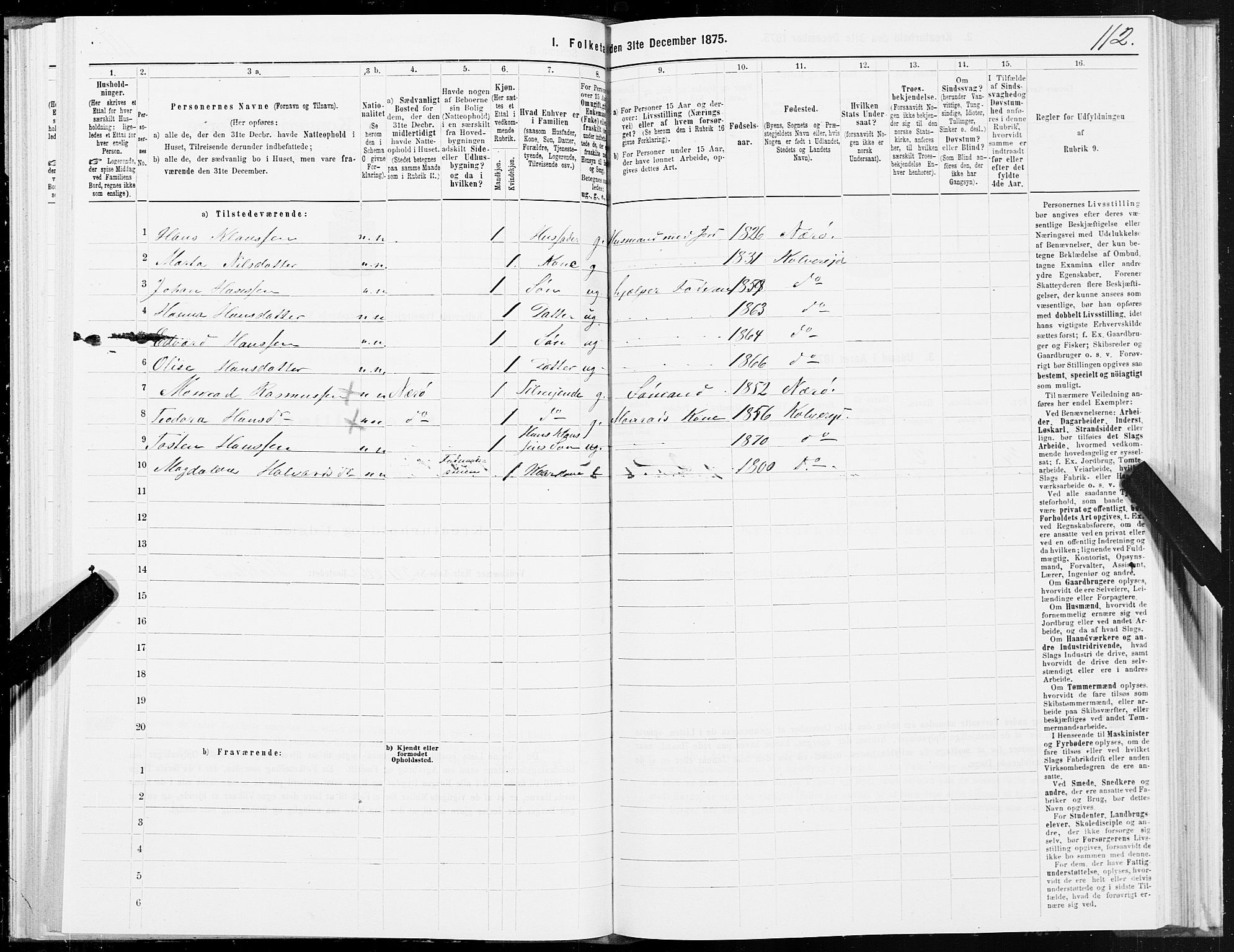 SAT, 1875 census for 1752P Kolvereid, 1875, p. 2112