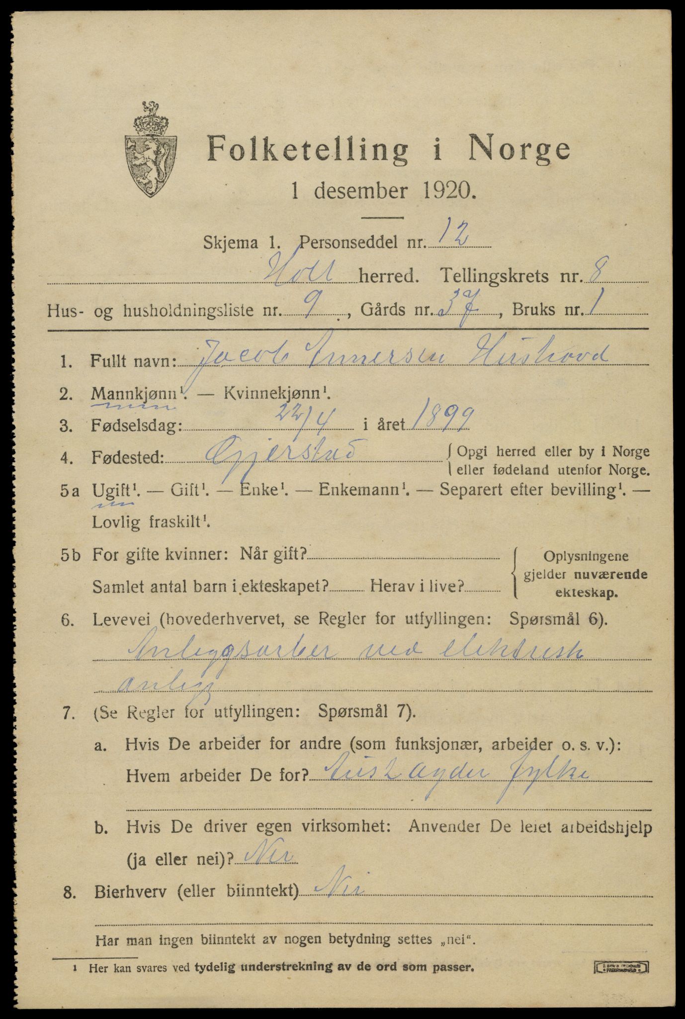 SAK, 1920 census for Holt, 1920, p. 5036