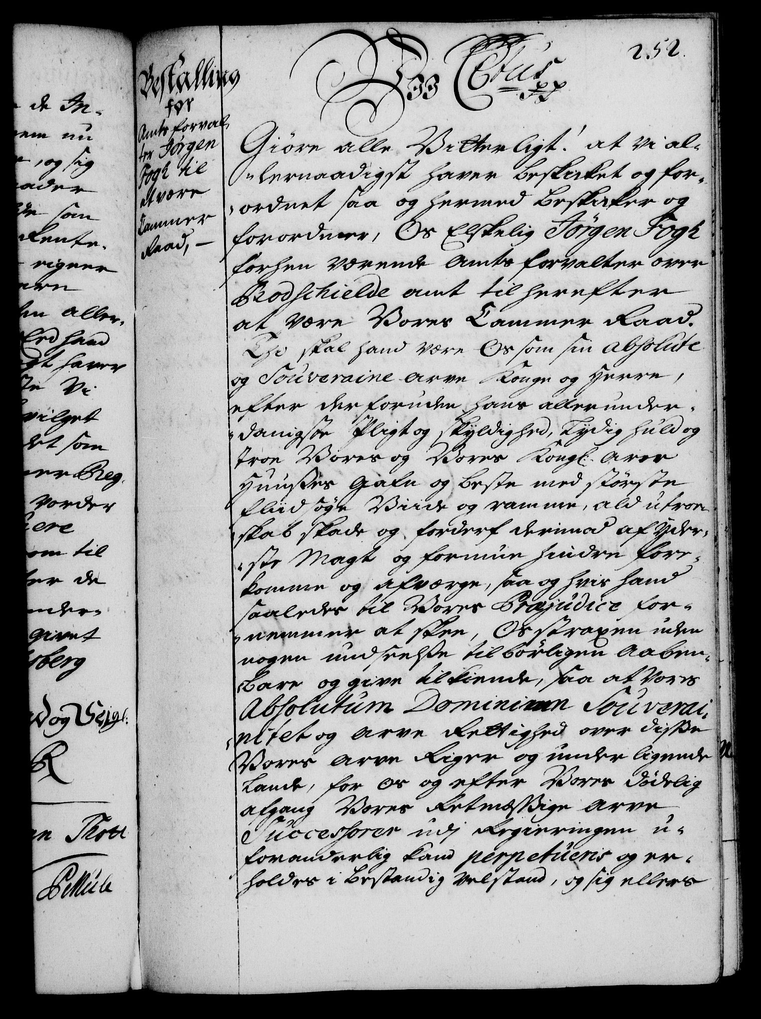 Rentekammeret, Kammerkanselliet, RA/EA-3111/G/Gg/Gge/L0002: Norsk bestallingsprotokoll med register (merket RK 53.26), 1730-1744, p. 252