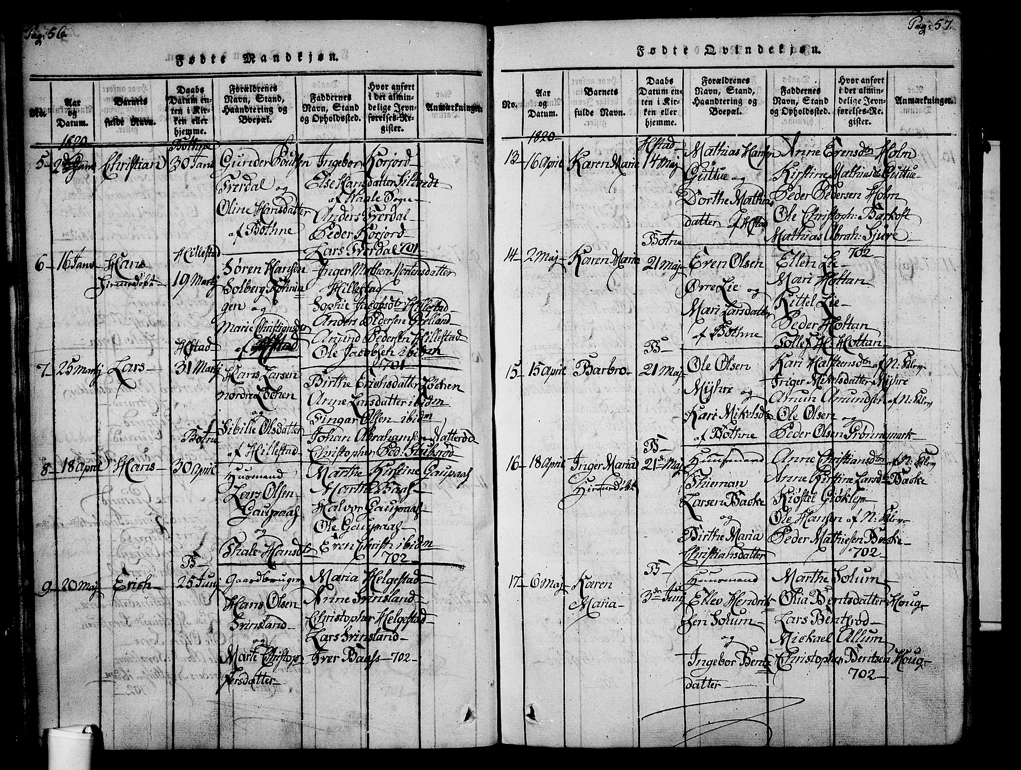 Botne kirkebøker, AV/SAKO-A-340/F/Fa/L0005: Parish register (official) no. I 5, 1814-1836, p. 56-57