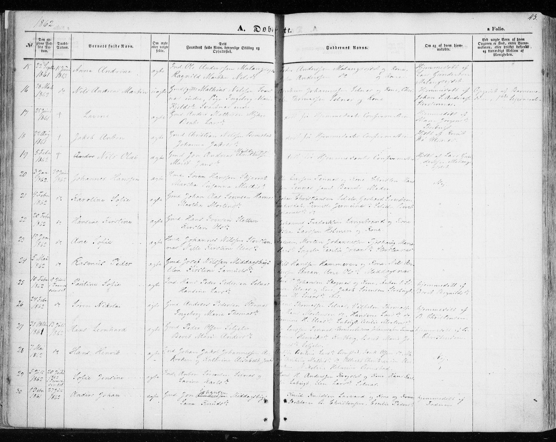 Balsfjord sokneprestembete, SATØ/S-1303/G/Ga/L0003kirke: Parish register (official) no. 3, 1856-1870, p. 43