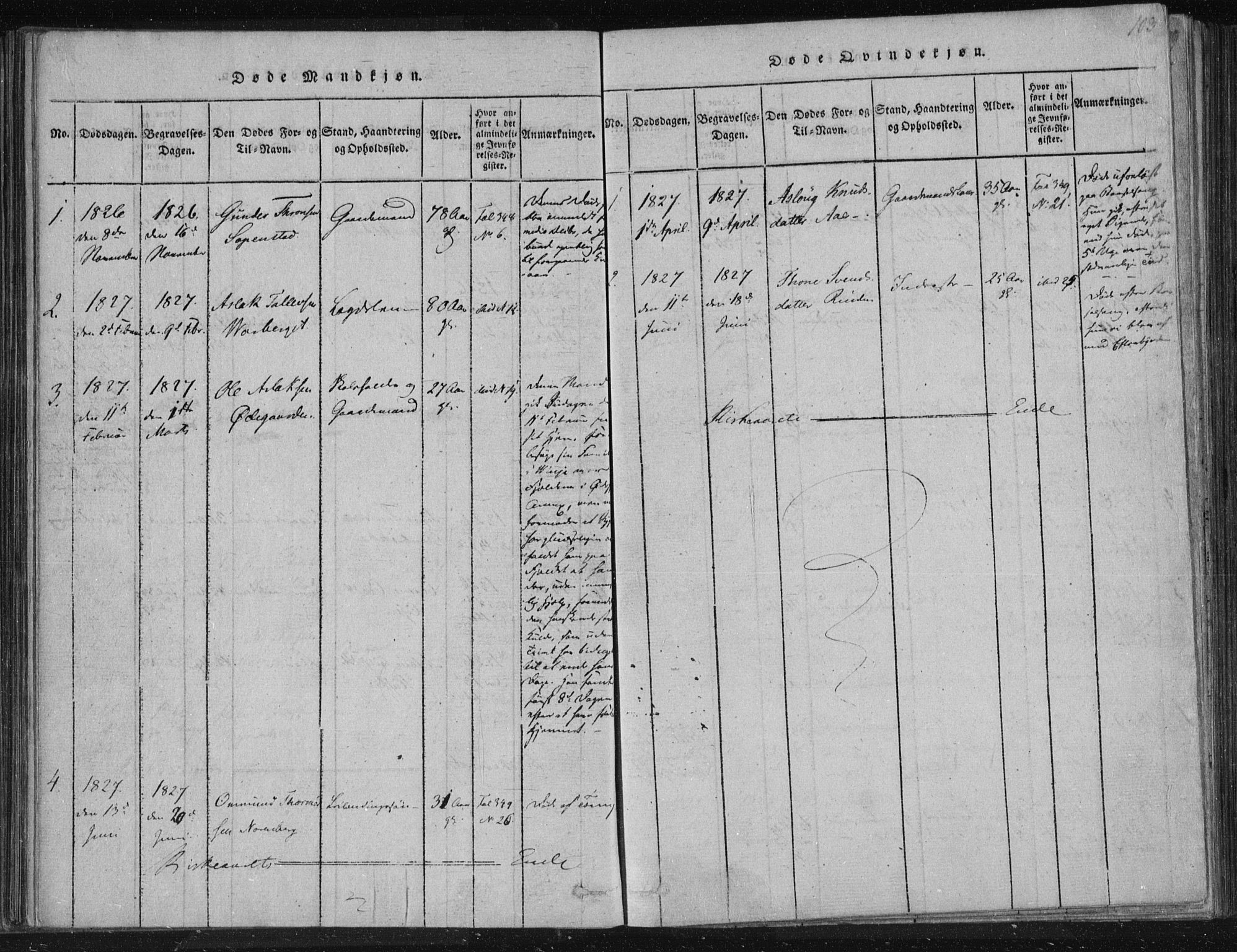 Lårdal kirkebøker, SAKO/A-284/F/Fc/L0001: Parish register (official) no. III 1, 1815-1860, p. 103