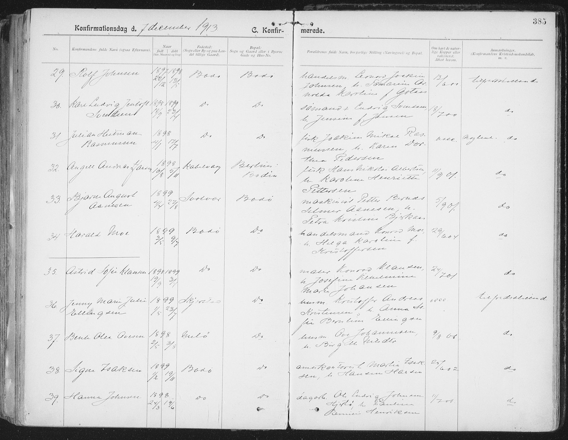 Ministerialprotokoller, klokkerbøker og fødselsregistre - Nordland, AV/SAT-A-1459/801/L0011: Parish register (official) no. 801A11, 1900-1916, p. 385