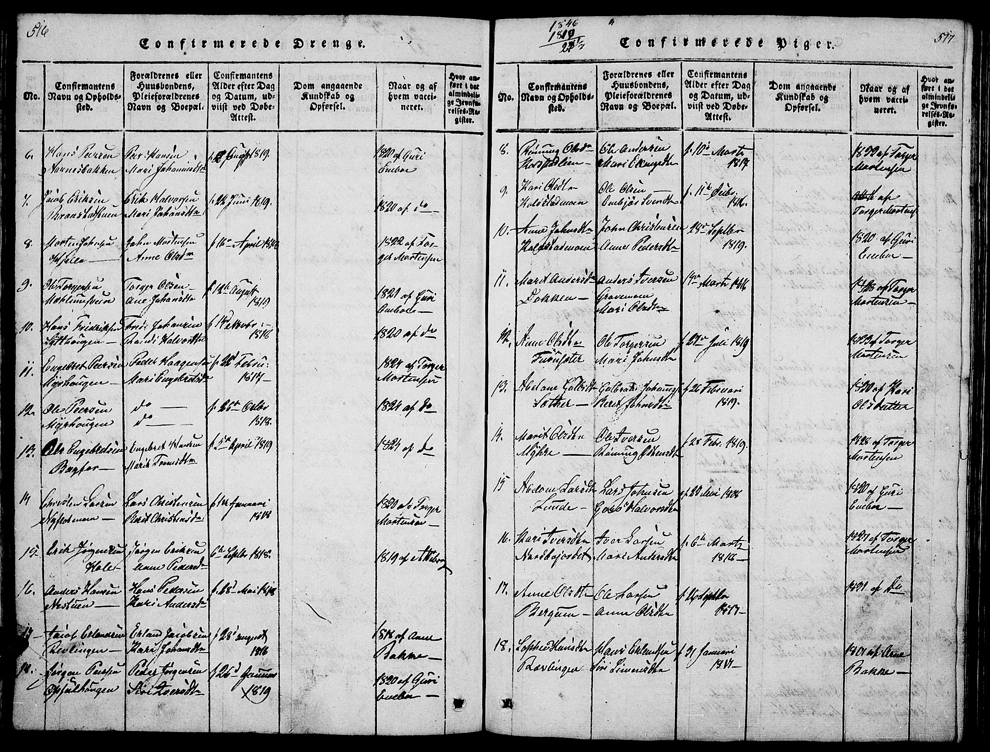 Ringebu prestekontor, SAH/PREST-082/H/Ha/Hab/L0001: Parish register (copy) no. 1, 1821-1839, p. 516-517