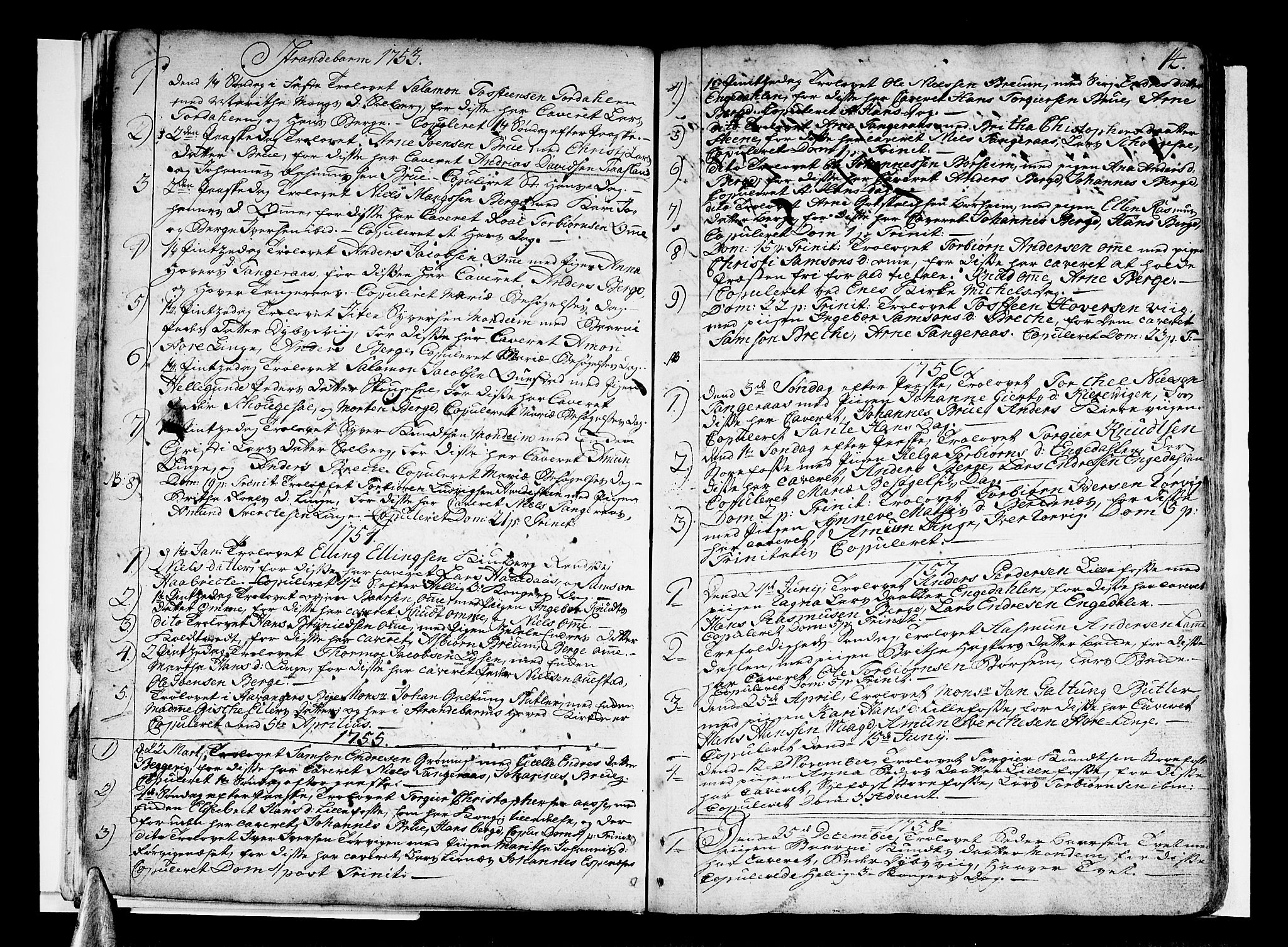 Strandebarm sokneprestembete, SAB/A-78401/H/Haa: Parish register (official) no. A 3 /1, 1750-1787, p. 14