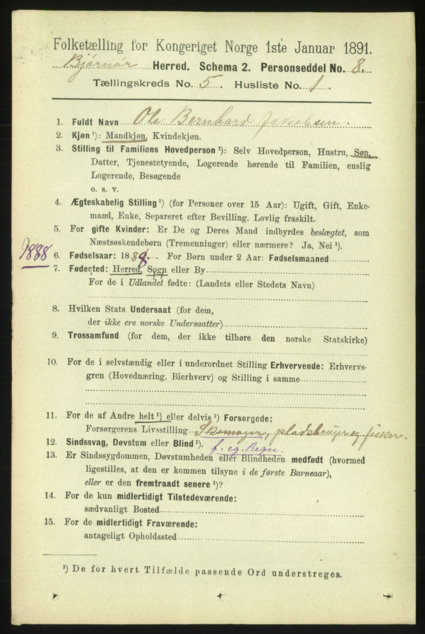 RA, 1891 census for 1632 Bjørnør, 1891, p. 2287