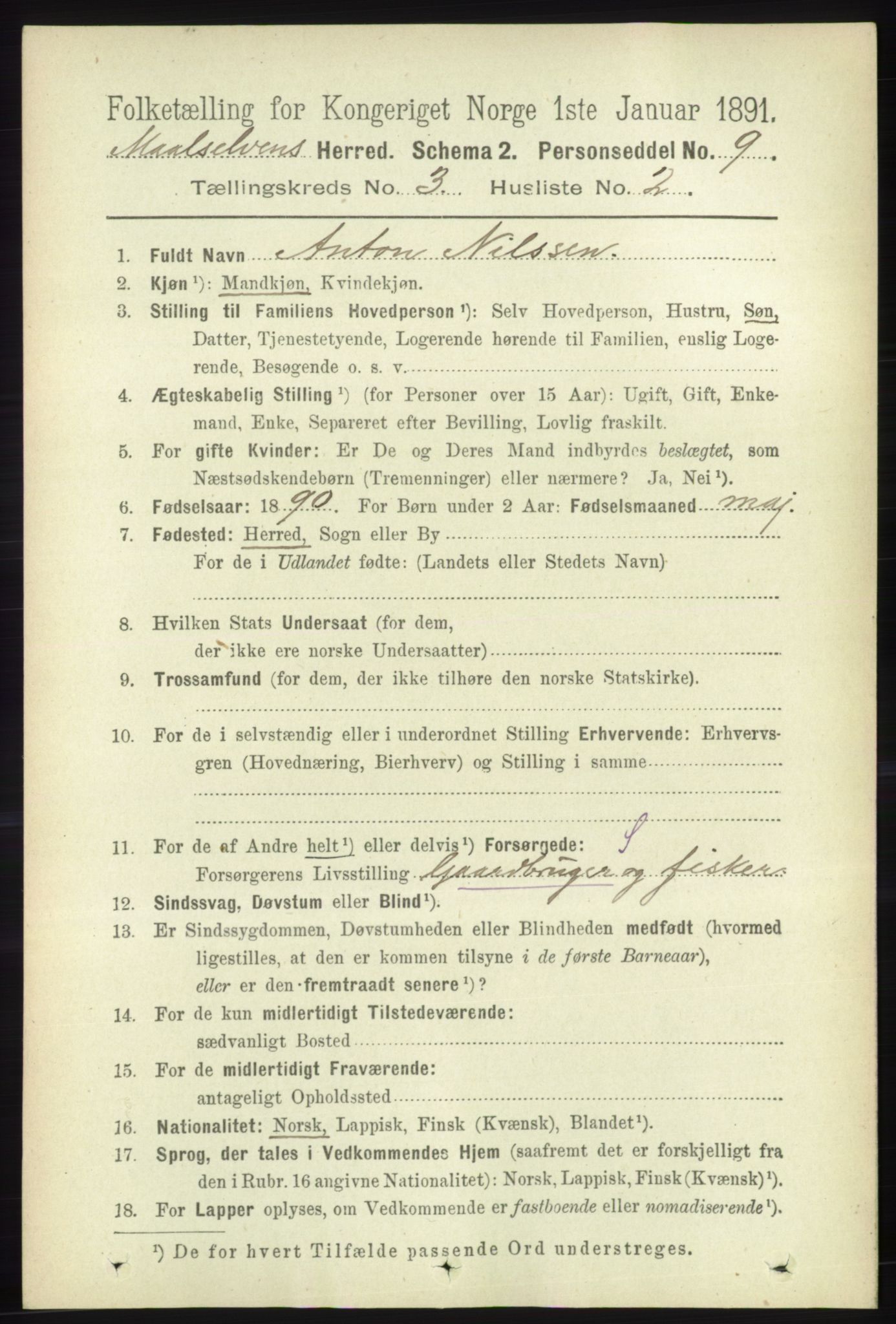 RA, 1891 census for 1924 Målselv, 1891, p. 607