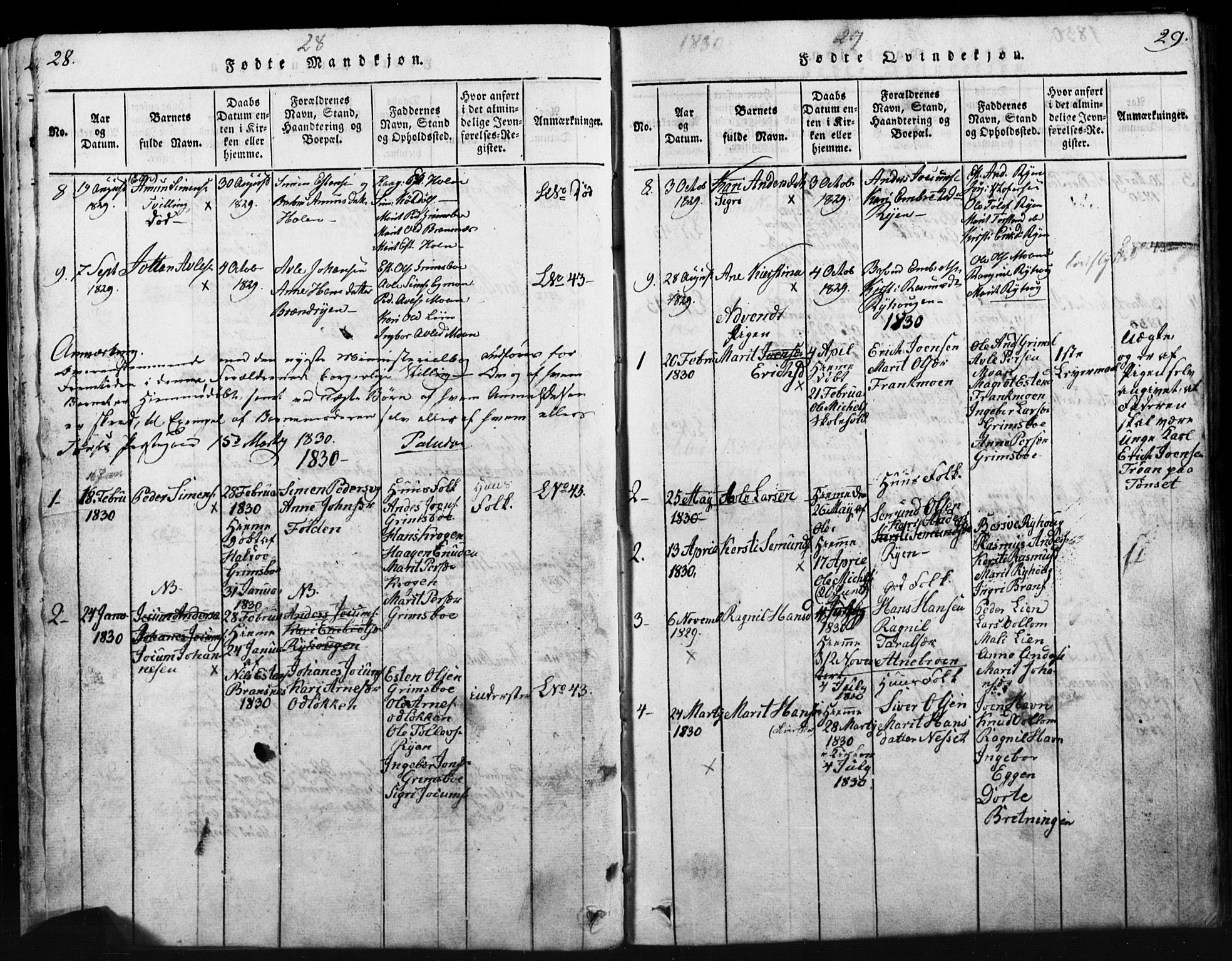 Tynset prestekontor, SAH/PREST-058/H/Ha/Hab/L0003: Parish register (copy) no. 3, 1814-1862, p. 28-29