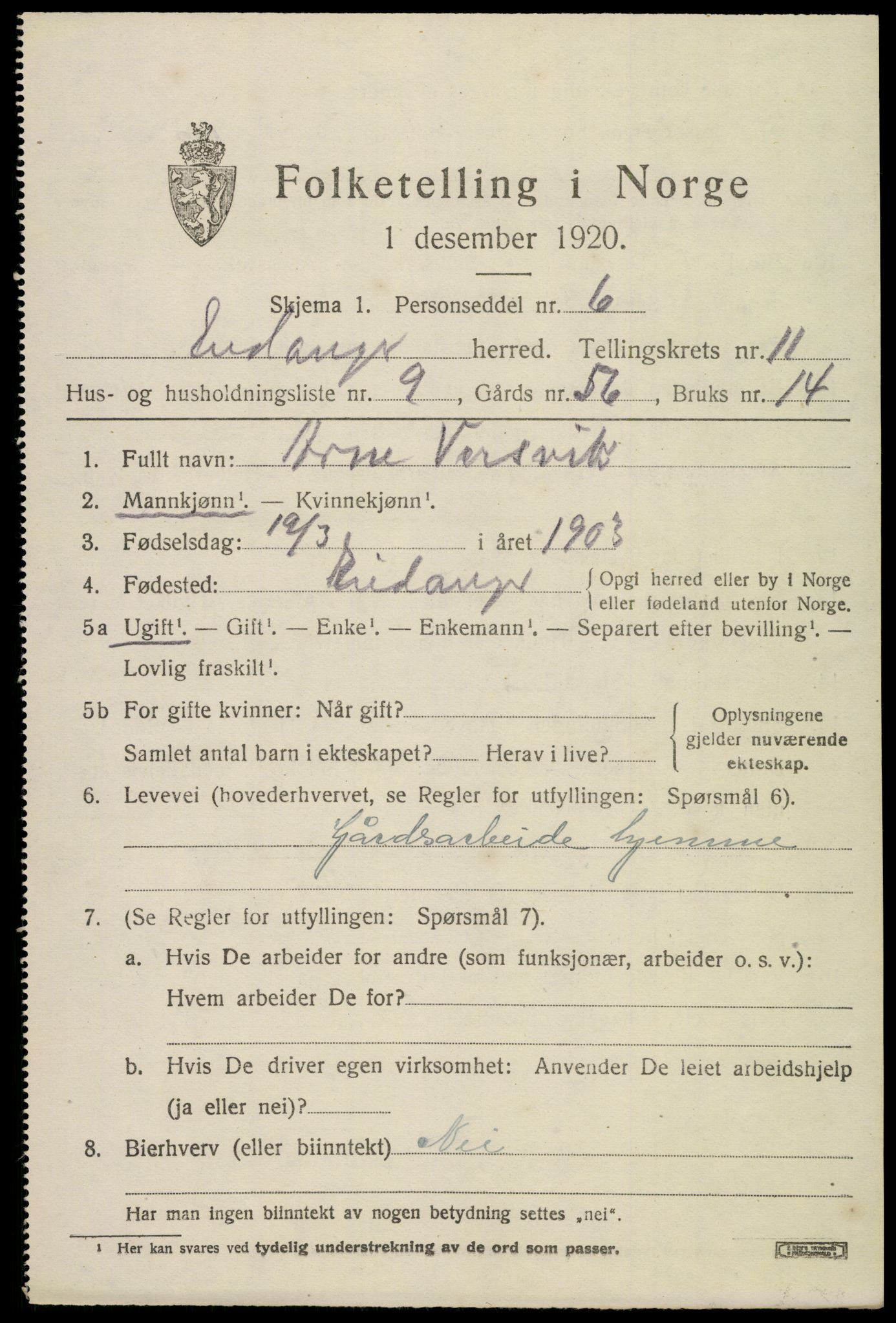 SAKO, 1920 census for Eidanger, 1920, p. 6778