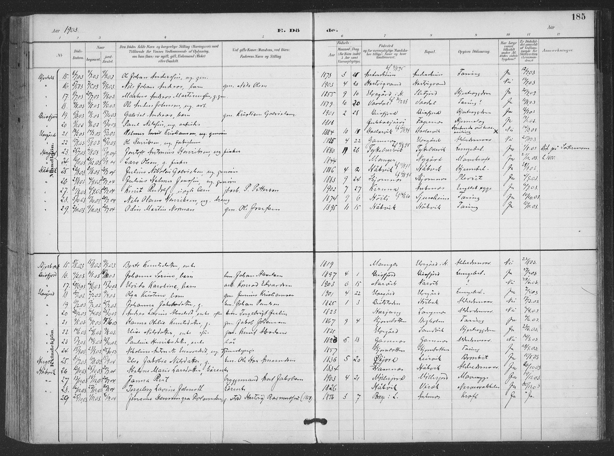 Ministerialprotokoller, klokkerbøker og fødselsregistre - Nordland, AV/SAT-A-1459/866/L0939: Parish register (official) no. 866A02, 1894-1906, p. 185