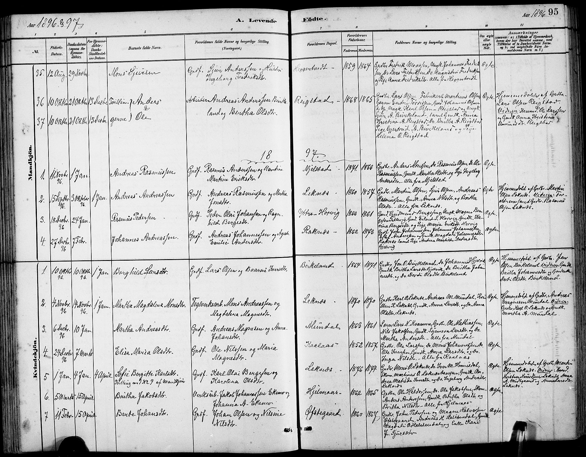 Hamre sokneprestembete, SAB/A-75501/H/Ha/Hab: Parish register (copy) no. B 3, 1881-1898, p. 95
