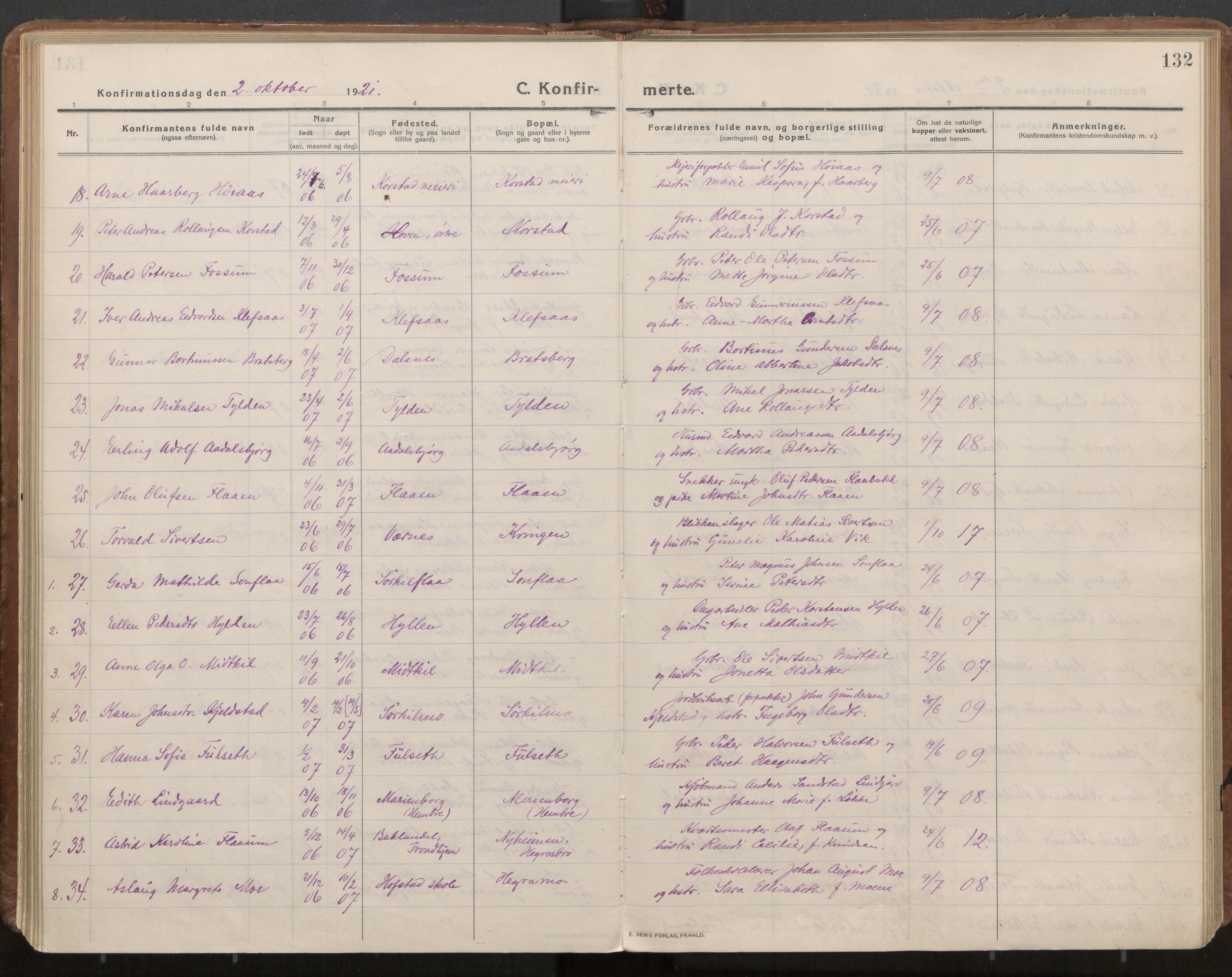 Ministerialprotokoller, klokkerbøker og fødselsregistre - Nord-Trøndelag, SAT/A-1458/703/L0037: Parish register (official) no. 703A10, 1915-1932, p. 132