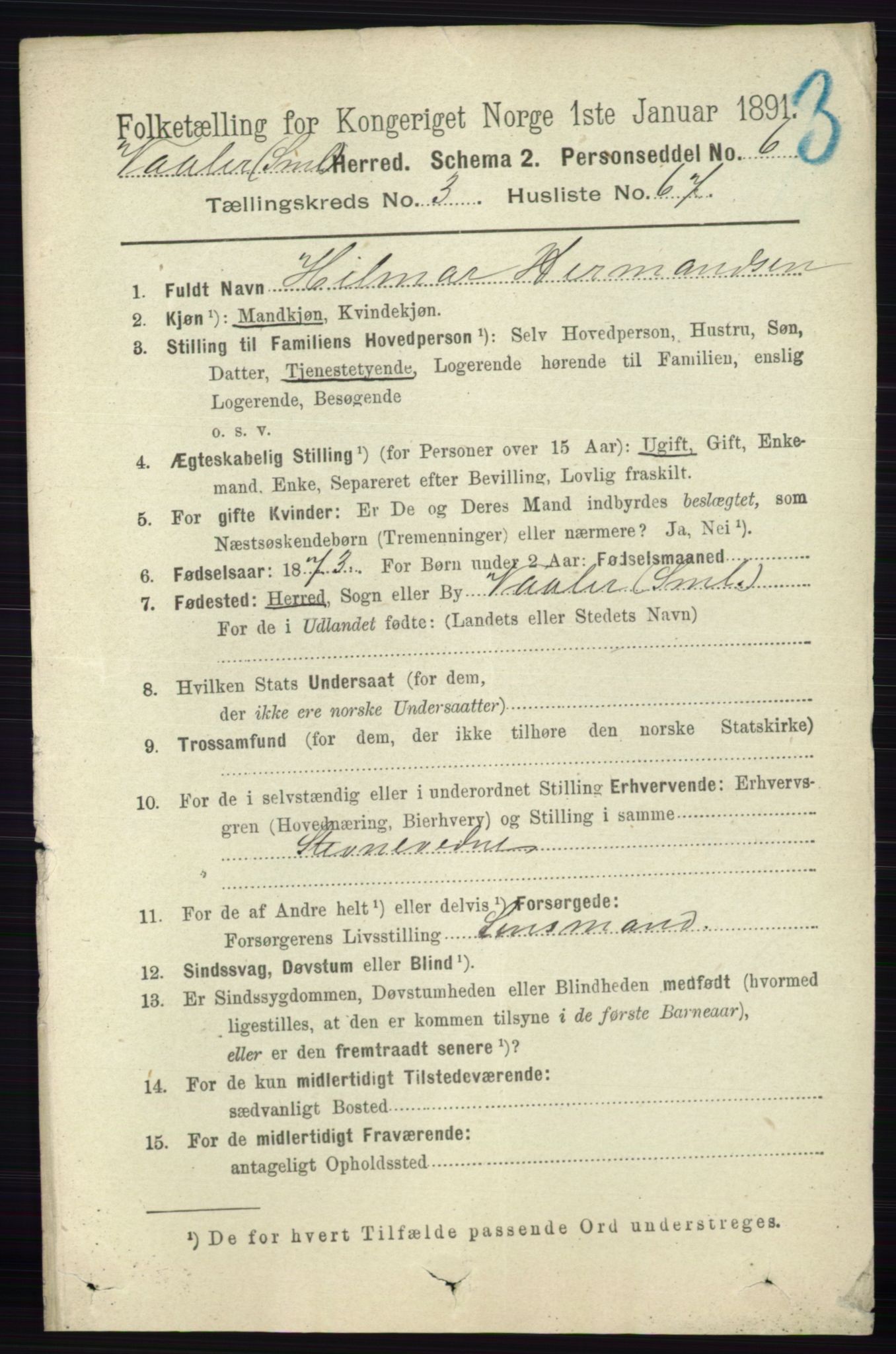 RA, 1891 census for 0137 Våler, 1891, p. 1537