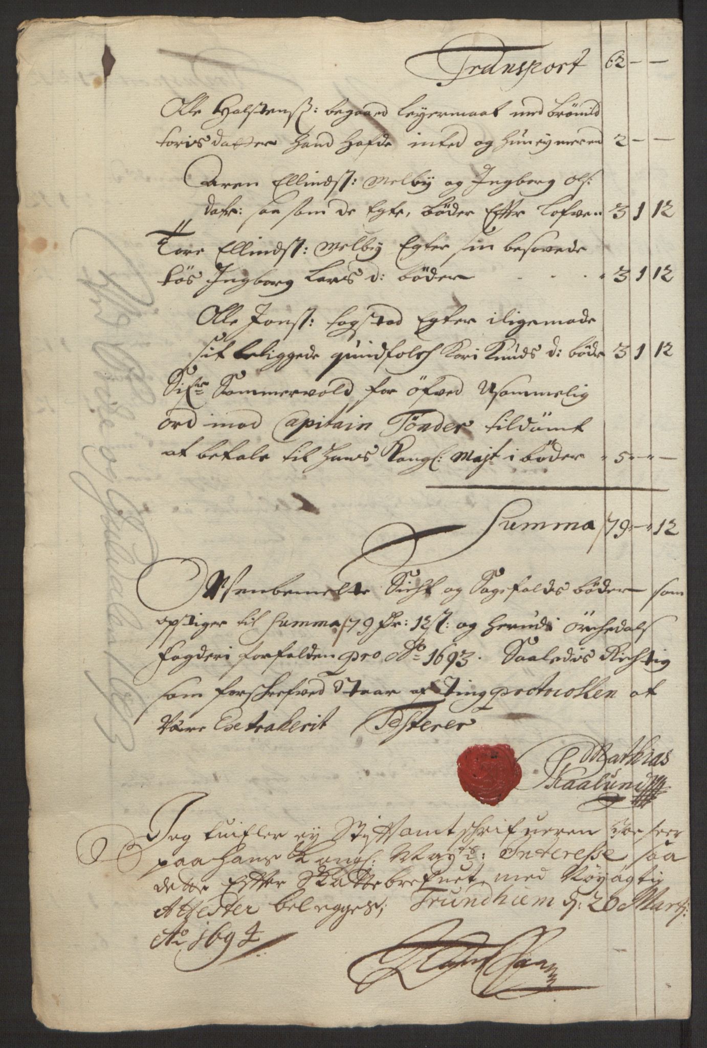 Rentekammeret inntil 1814, Reviderte regnskaper, Fogderegnskap, AV/RA-EA-4092/R58/L3938: Fogderegnskap Orkdal, 1693, p. 175