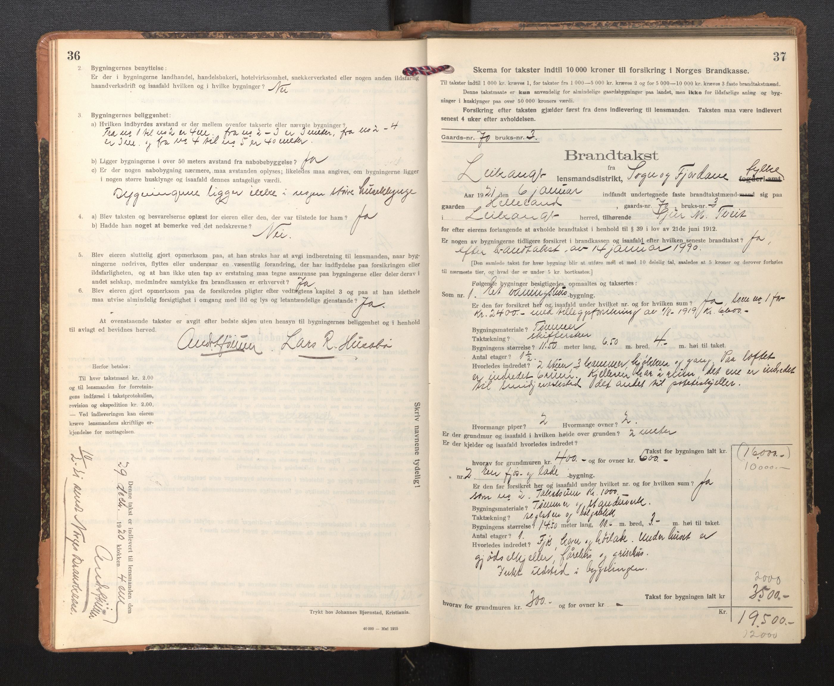Lensmannen i Leikanger, AV/SAB-A-29201/0012/L0006: Branntakstprotokoll, skjematakst, 1920-1926, p. 36-37