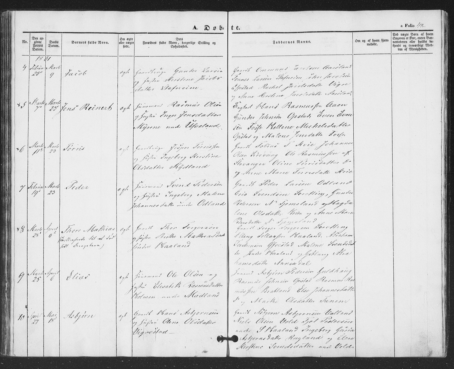 Hå sokneprestkontor, AV/SAST-A-101801/001/30BA/L0007: Parish register (official) no. A 6, 1842-1855, p. 48