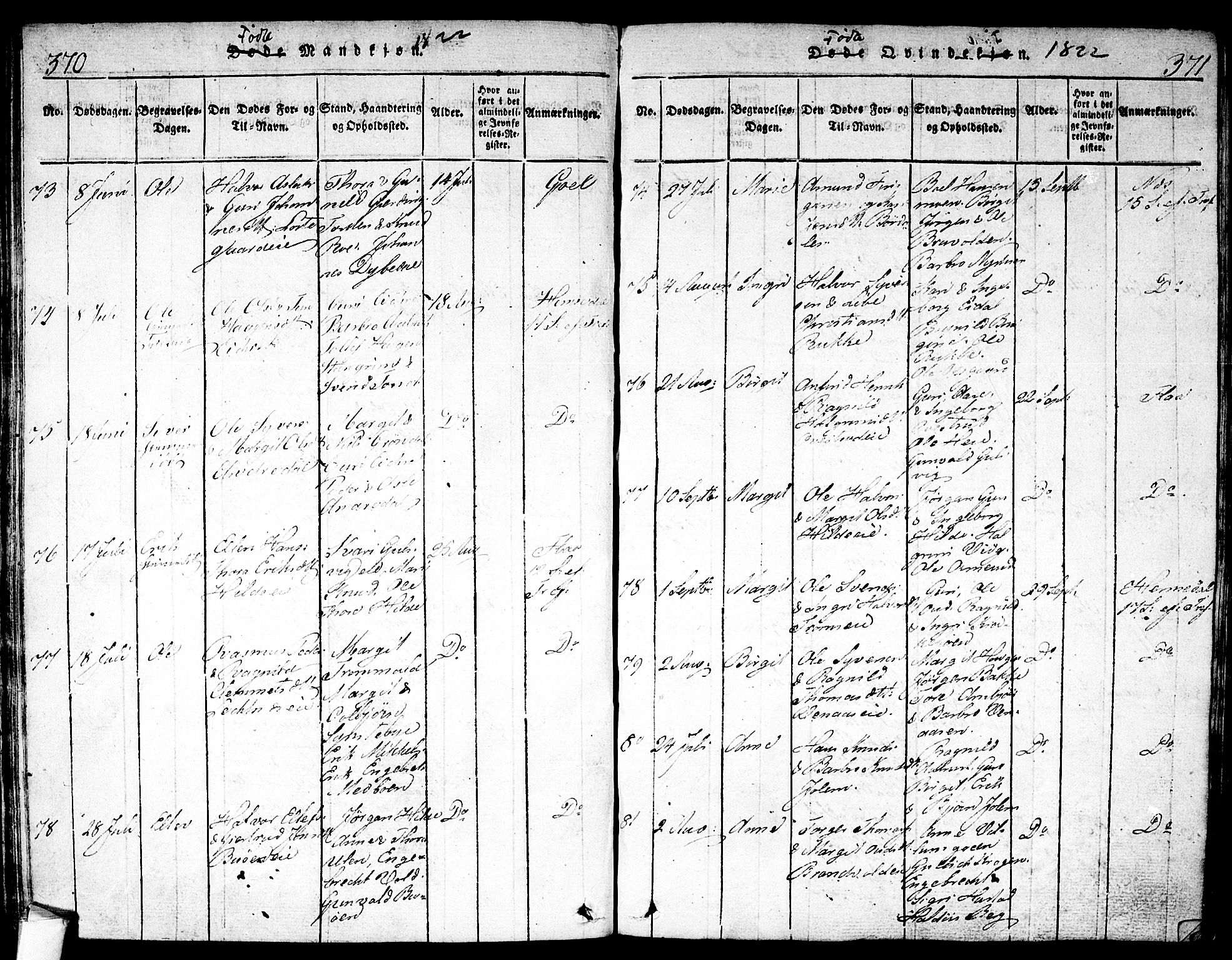 Nes kirkebøker, SAKO/A-236/F/Fa/L0007: Parish register (official) no. 7, 1815-1823, p. 370-371