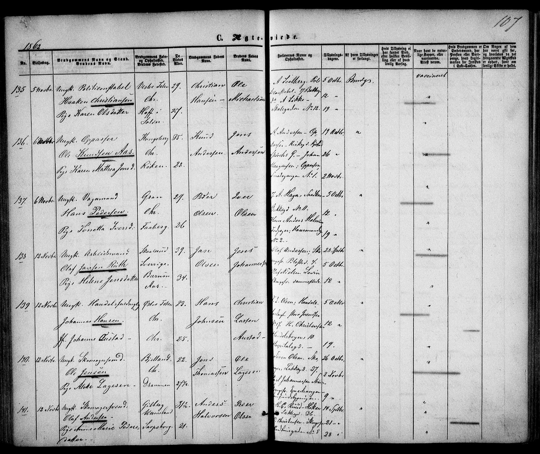 Trefoldighet prestekontor Kirkebøker, AV/SAO-A-10882/F/Fc/L0001: Parish register (official) no. III 1, 1858-1874, p. 107