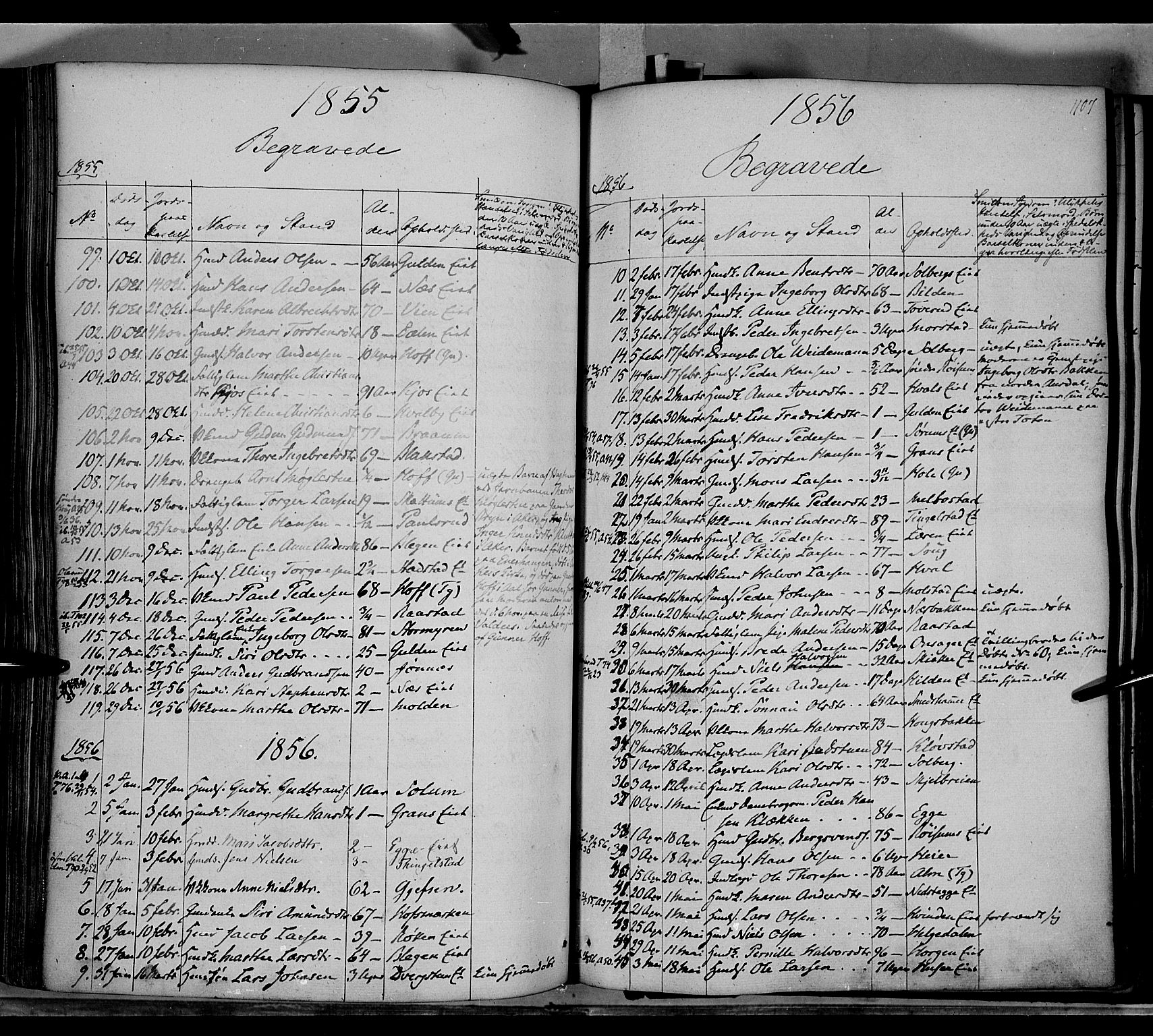 Gran prestekontor, SAH/PREST-112/H/Ha/Haa/L0011: Parish register (official) no. 11, 1842-1856, p. 1106-1107