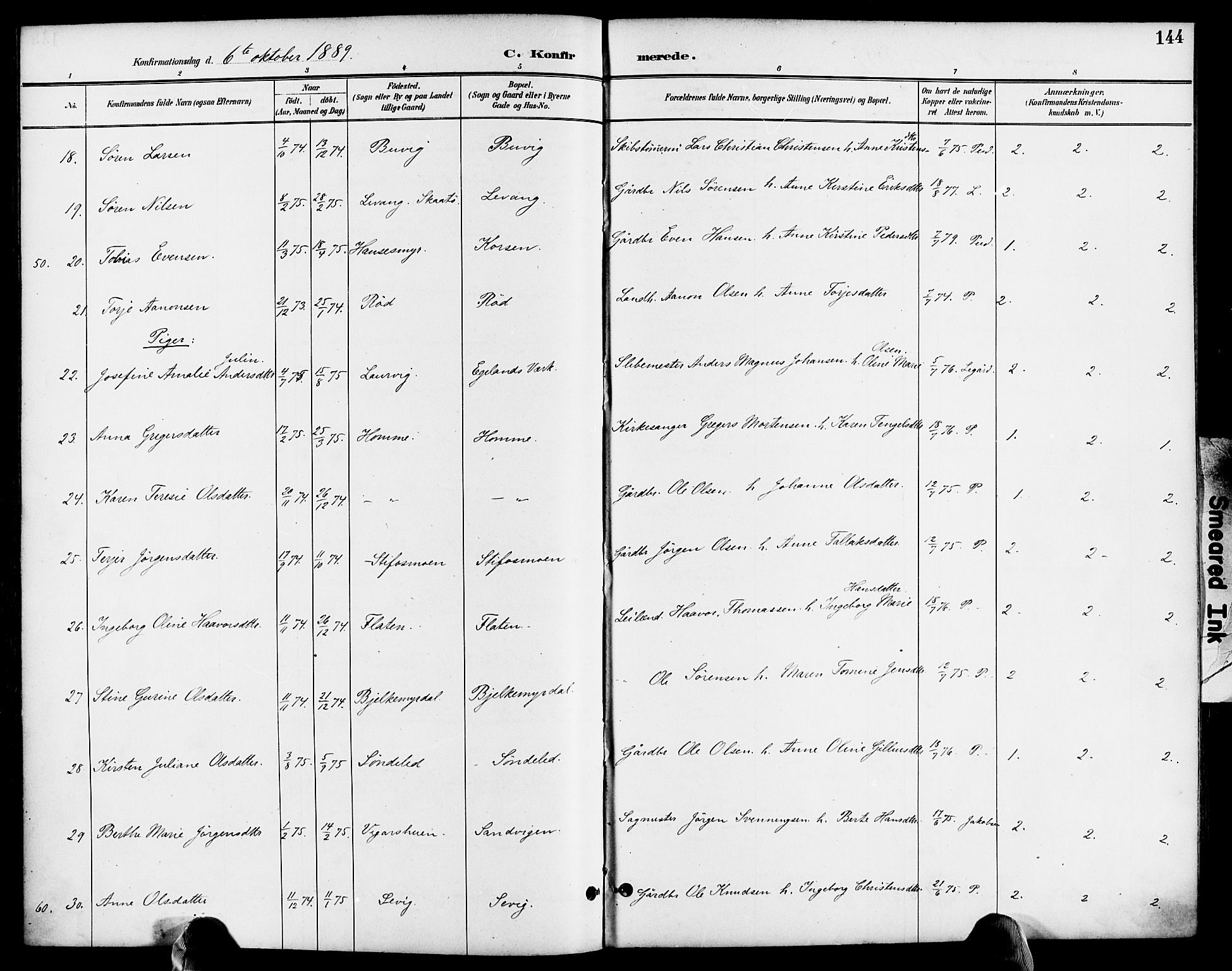 Søndeled sokneprestkontor, AV/SAK-1111-0038/F/Fa/L0005: Parish register (official) no. A 5, 1889-1899, p. 144