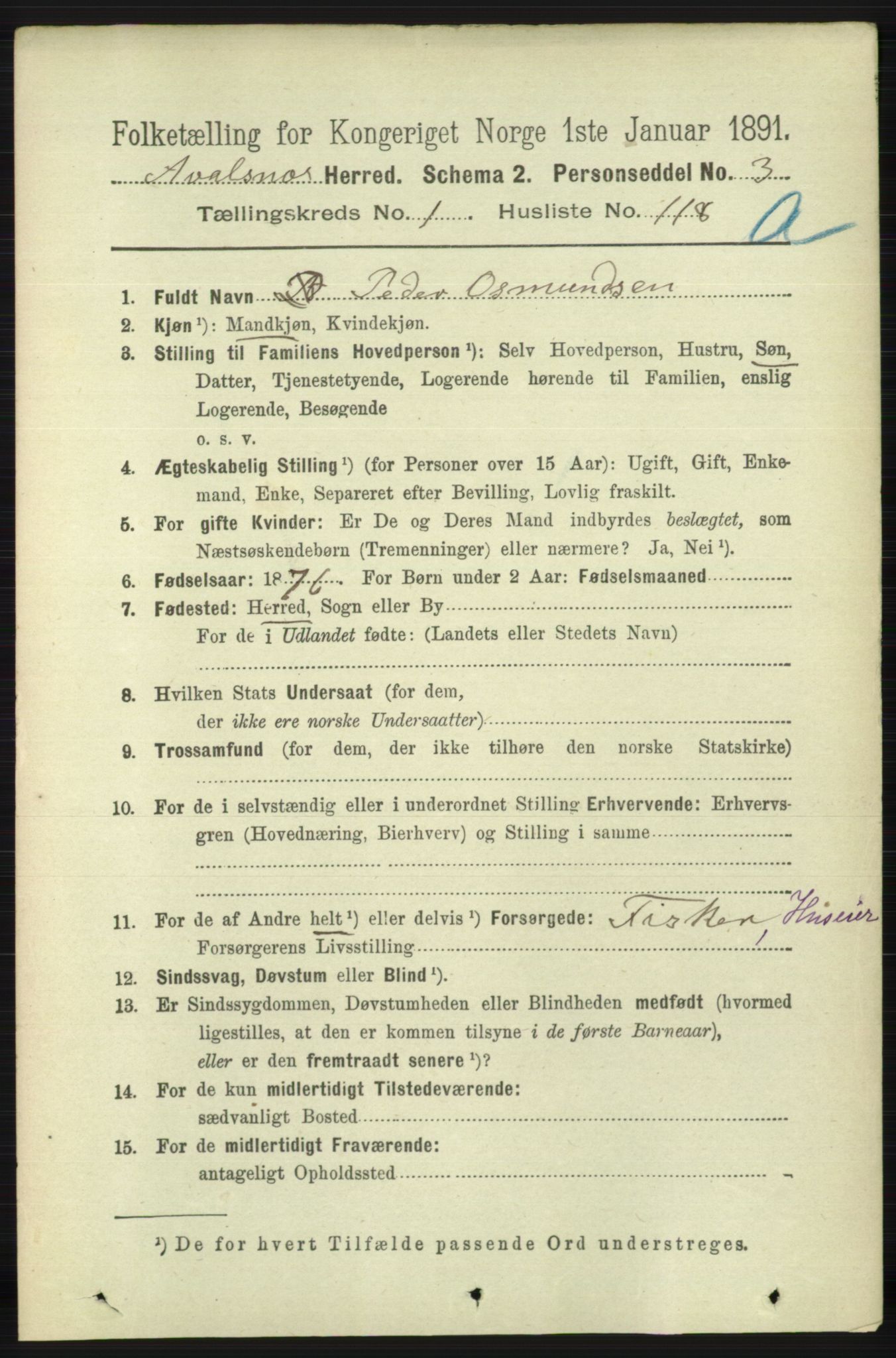 RA, 1891 census for 1147 Avaldsnes, 1891, p. 788
