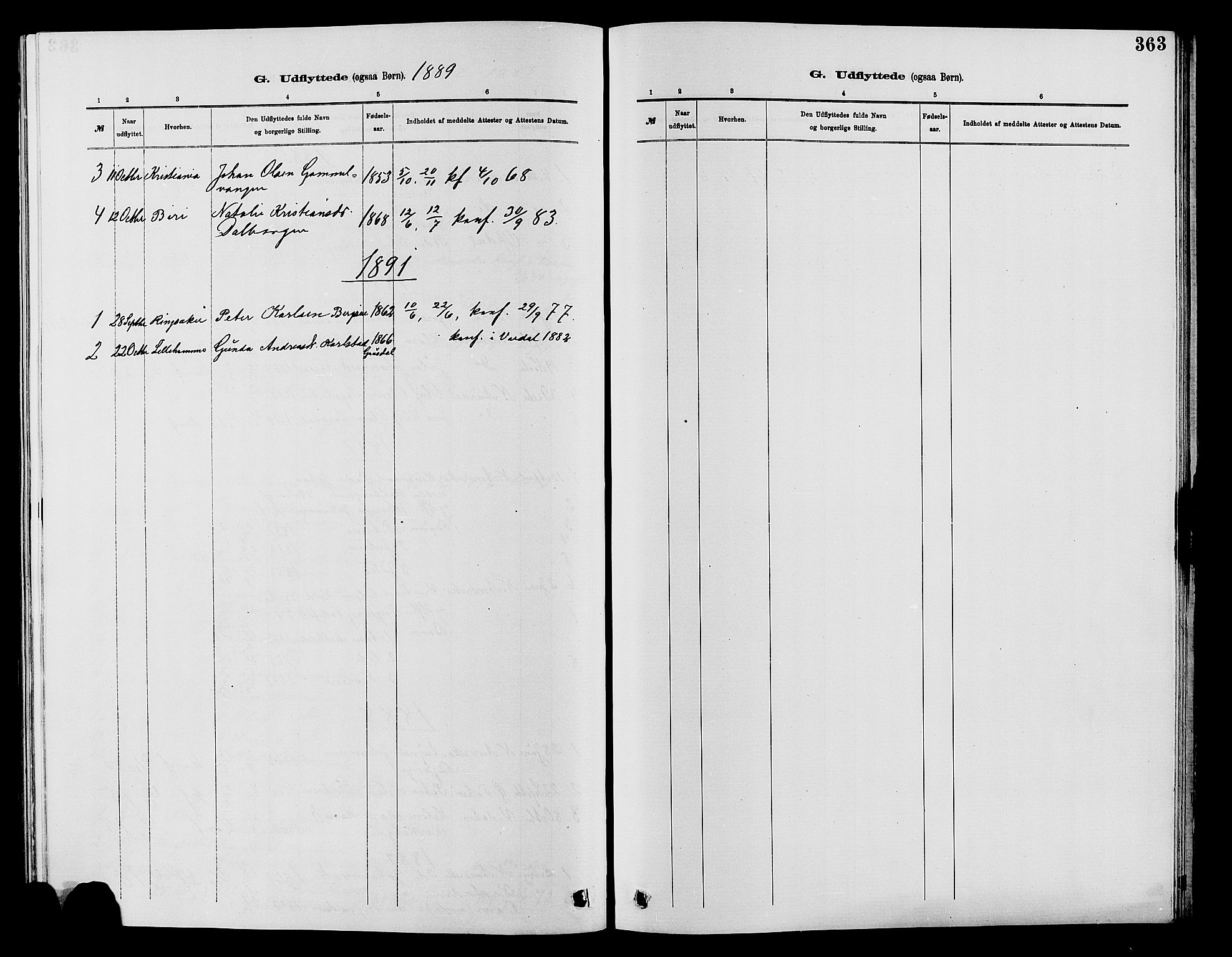Vardal prestekontor, SAH/PREST-100/H/Ha/Hab/L0007: Parish register (copy) no. 7 /1, 1881-1895, p. 363