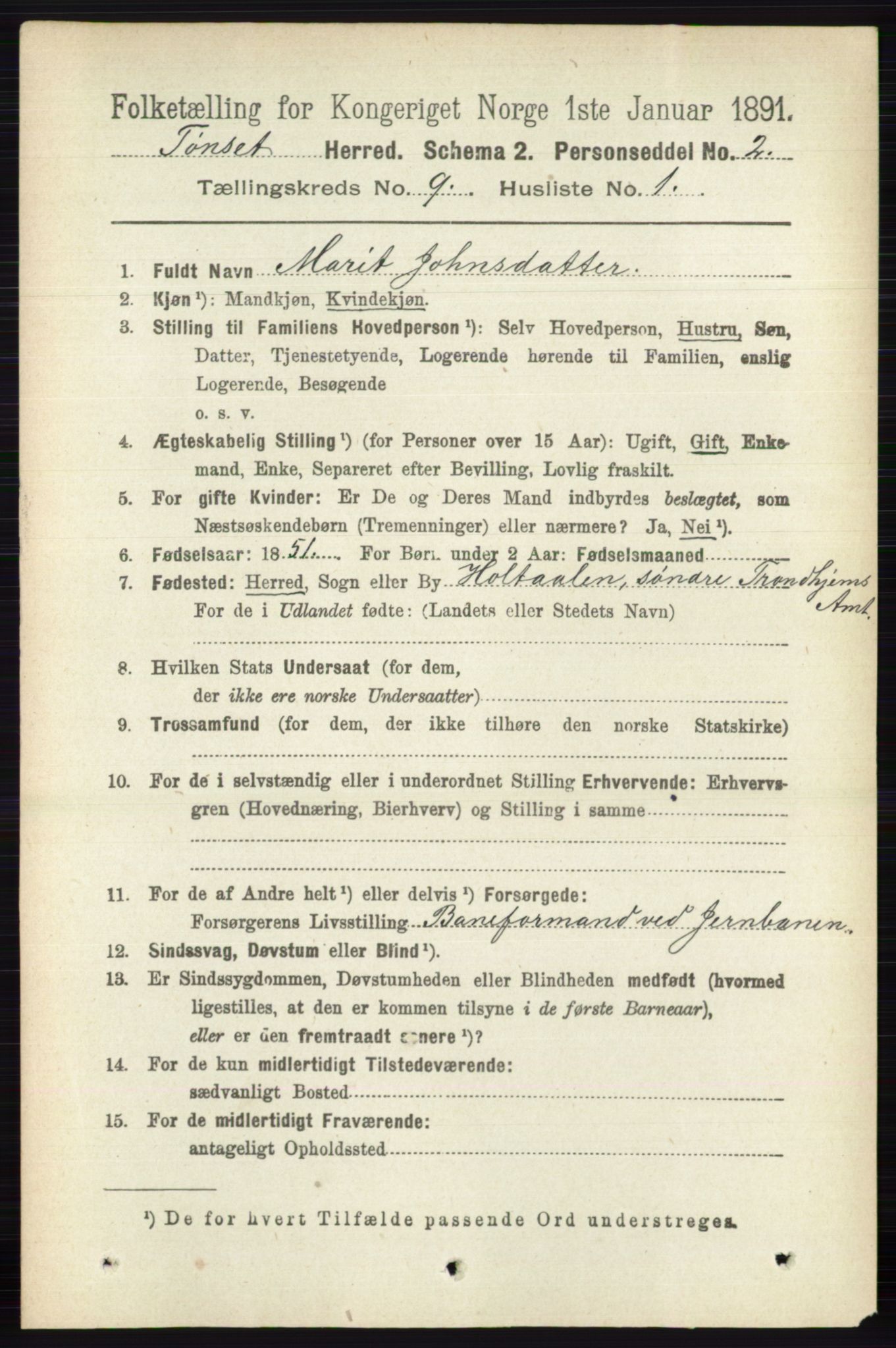 RA, 1891 census for 0437 Tynset, 1891, p. 2421