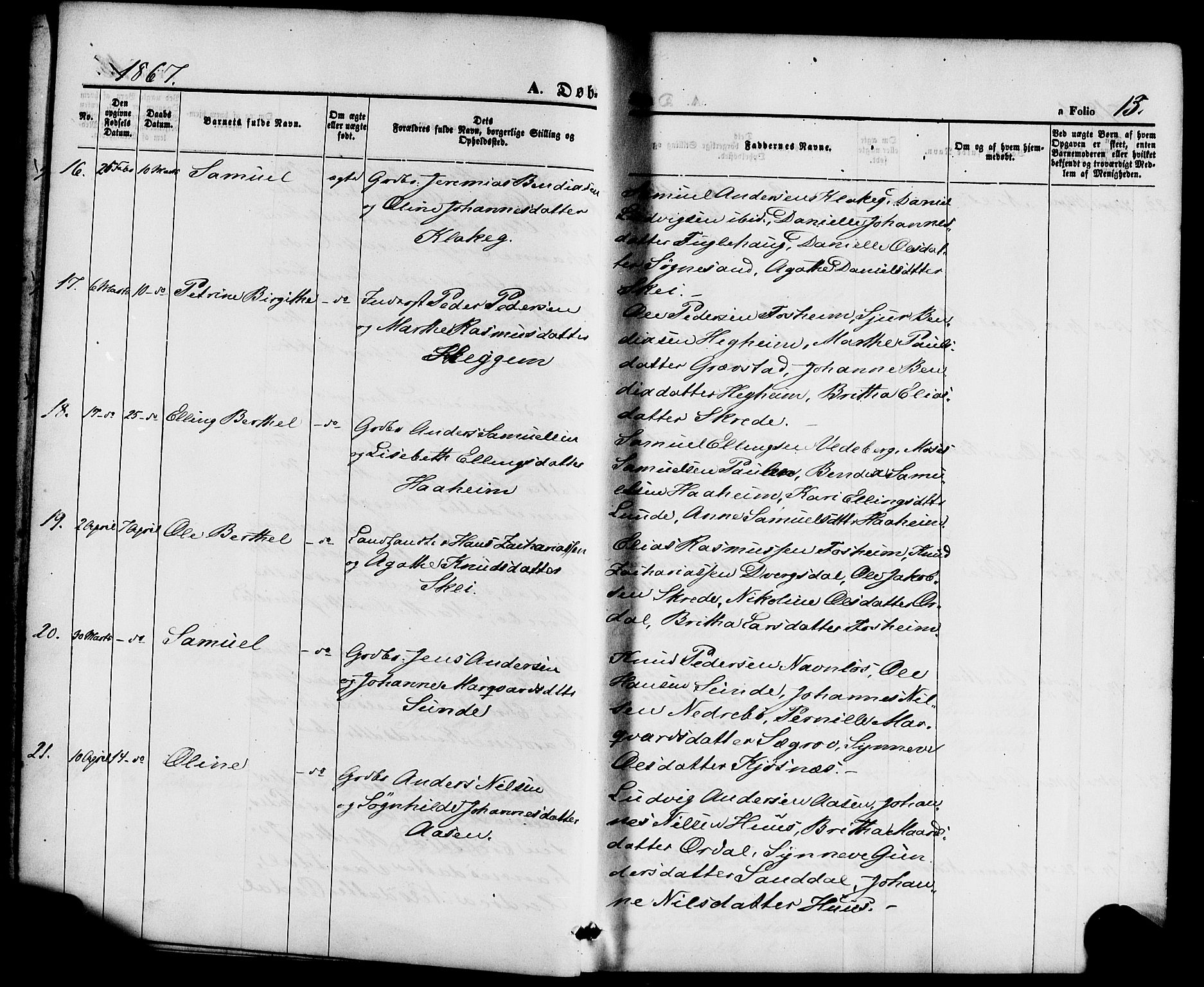 Jølster sokneprestembete, AV/SAB-A-80701/H/Haa/Haaa/L0011: Parish register (official) no. A 11, 1866-1881, p. 13