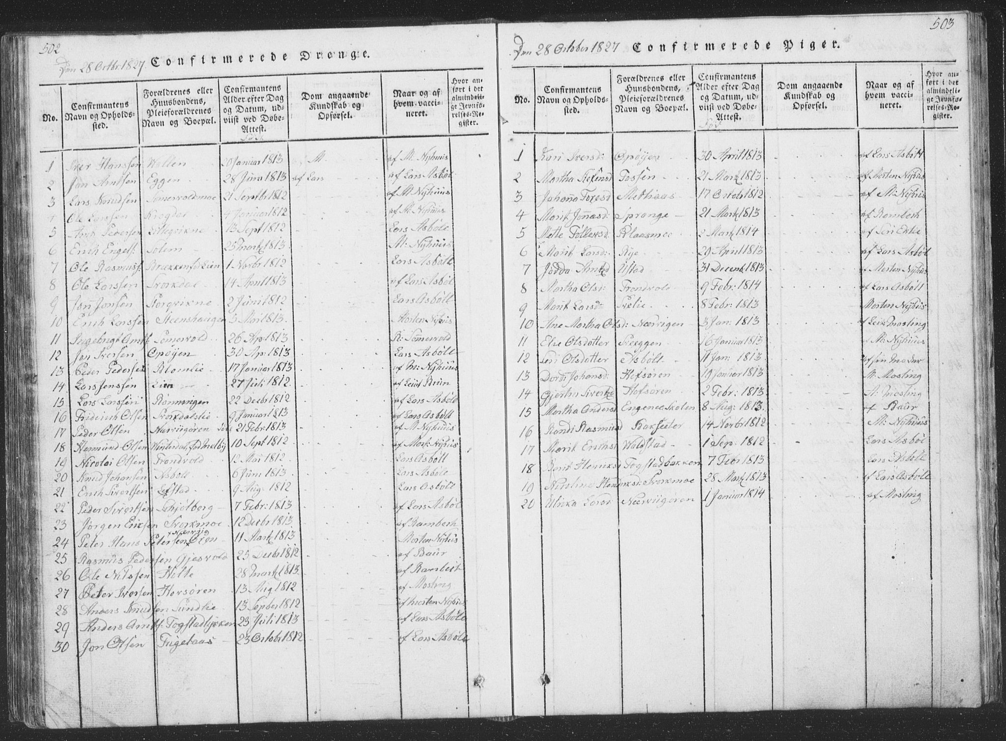 Ministerialprotokoller, klokkerbøker og fødselsregistre - Sør-Trøndelag, AV/SAT-A-1456/668/L0816: Parish register (copy) no. 668C05, 1816-1893, p. 502-503