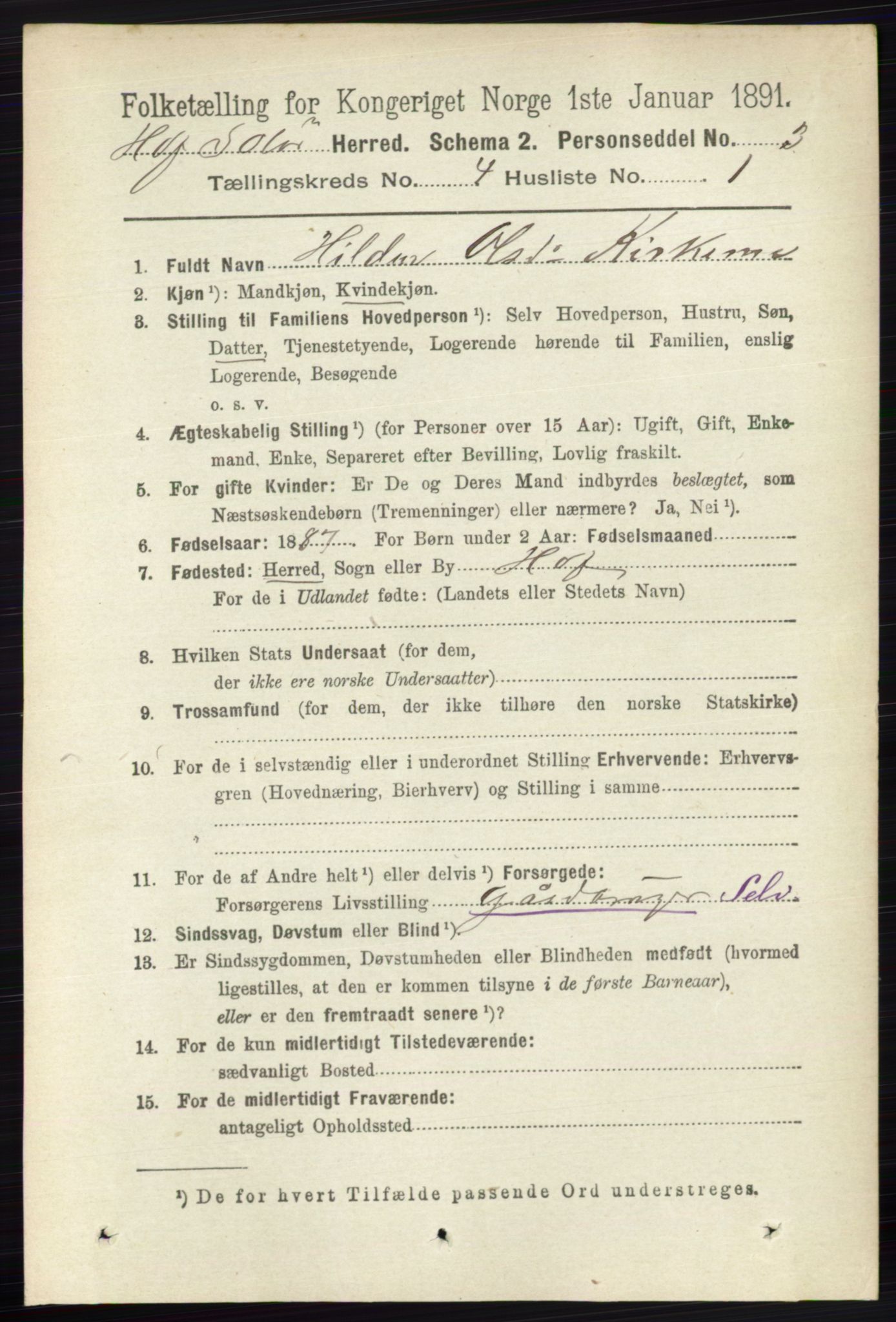 RA, 1891 census for 0424 Hof, 1891, p. 1442