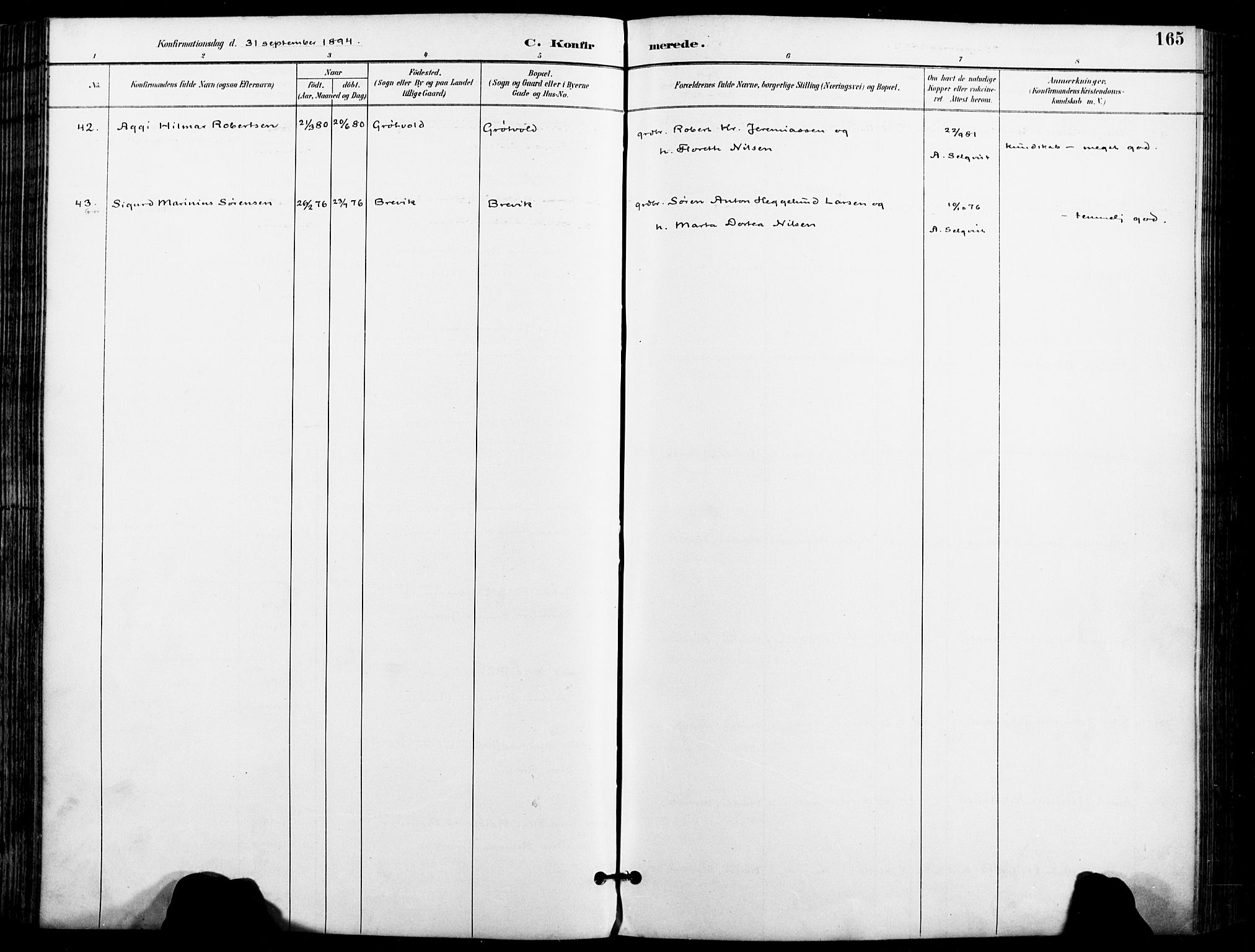 Karlsøy sokneprestembete, AV/SATØ-S-1299/H/Ha/Haa/L0007kirke: Parish register (official) no. 7, 1891-1902, p. 165