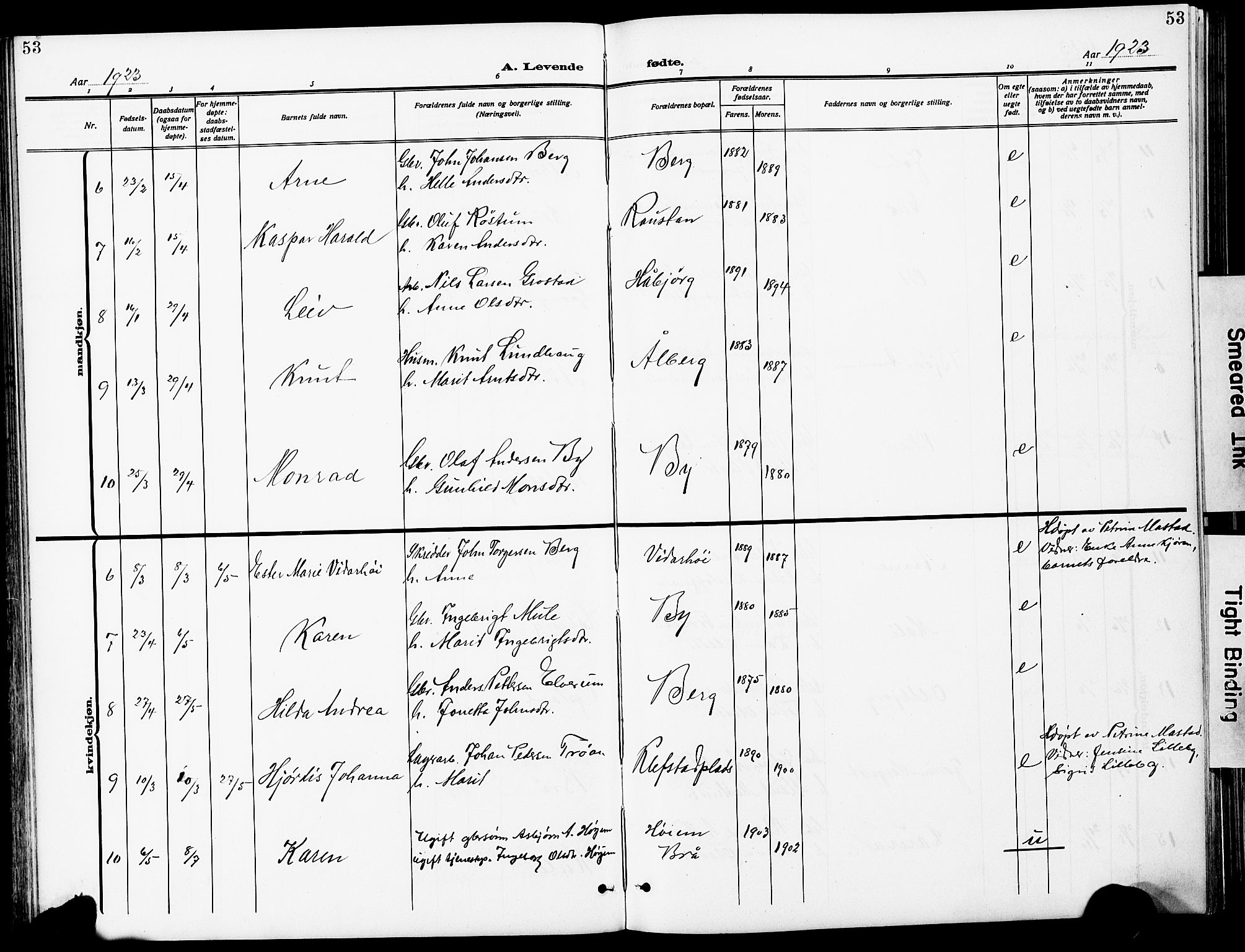 Ministerialprotokoller, klokkerbøker og fødselsregistre - Sør-Trøndelag, SAT/A-1456/612/L0388: Parish register (copy) no. 612C04, 1909-1929, p. 53