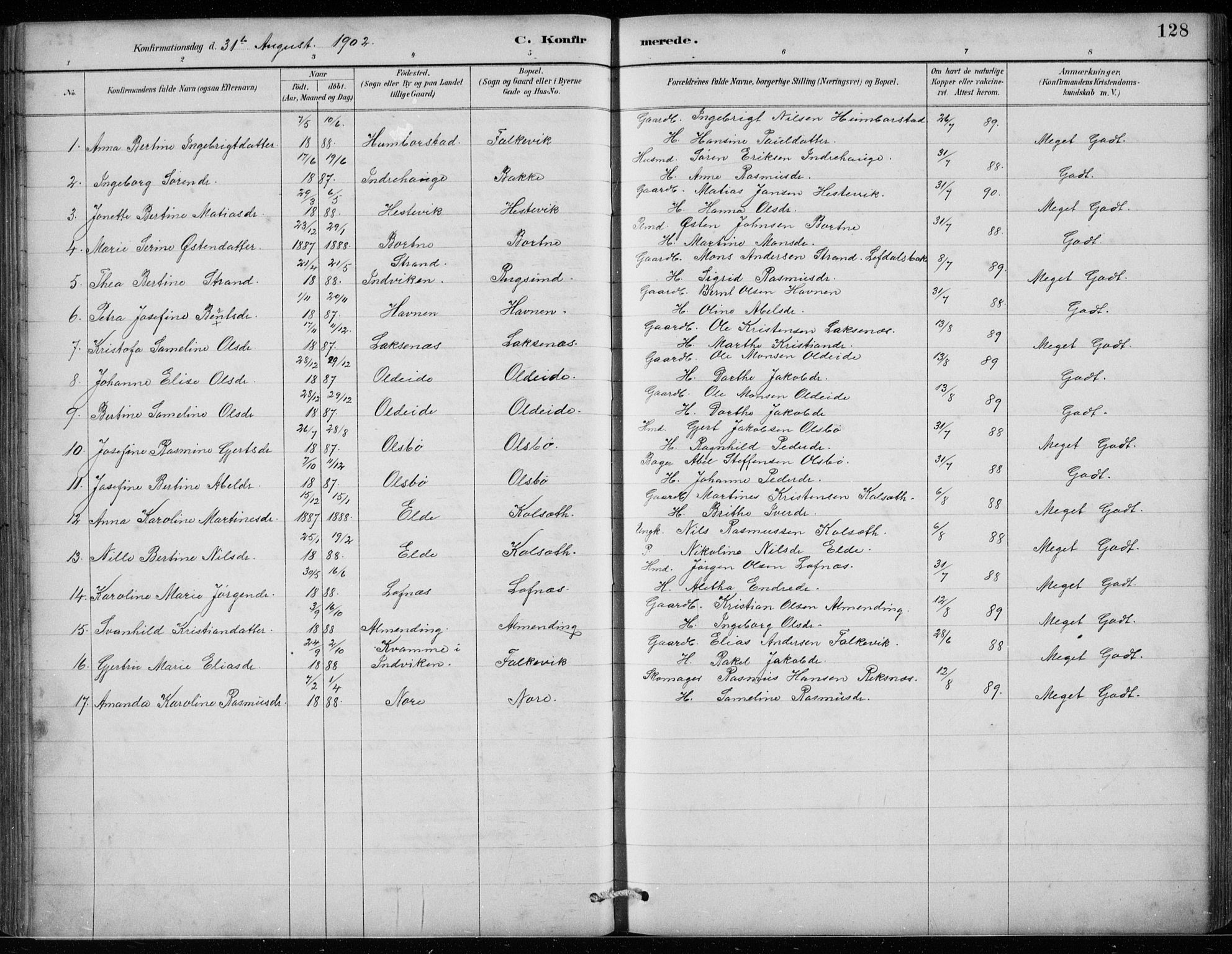 Davik sokneprestembete, AV/SAB-A-79701/H/Hab/Habc/L0002: Parish register (copy) no. C 2, 1889-1906, p. 128