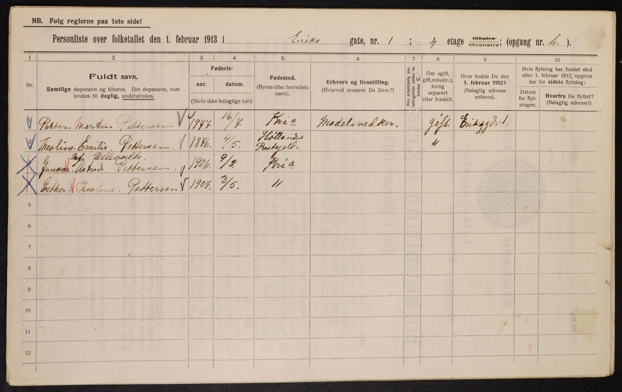 OBA, Municipal Census 1913 for Kristiania, 1913, p. 19646