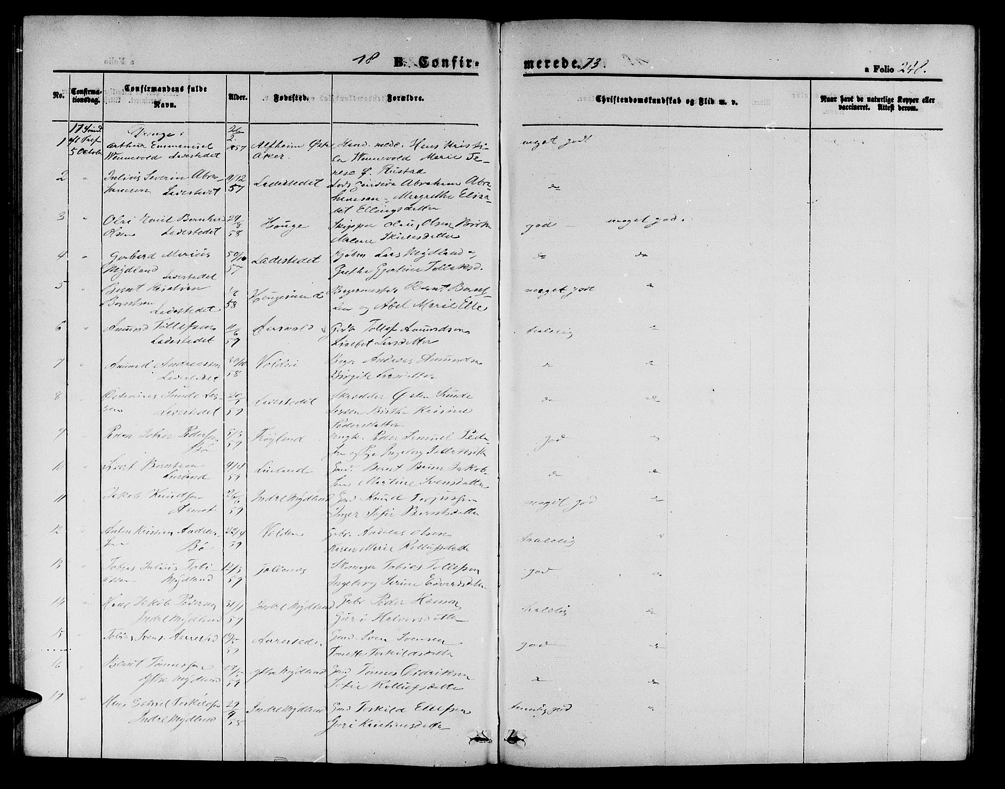 Sokndal sokneprestkontor, SAST/A-101808: Parish register (copy) no. B 3, 1865-1879, p. 248