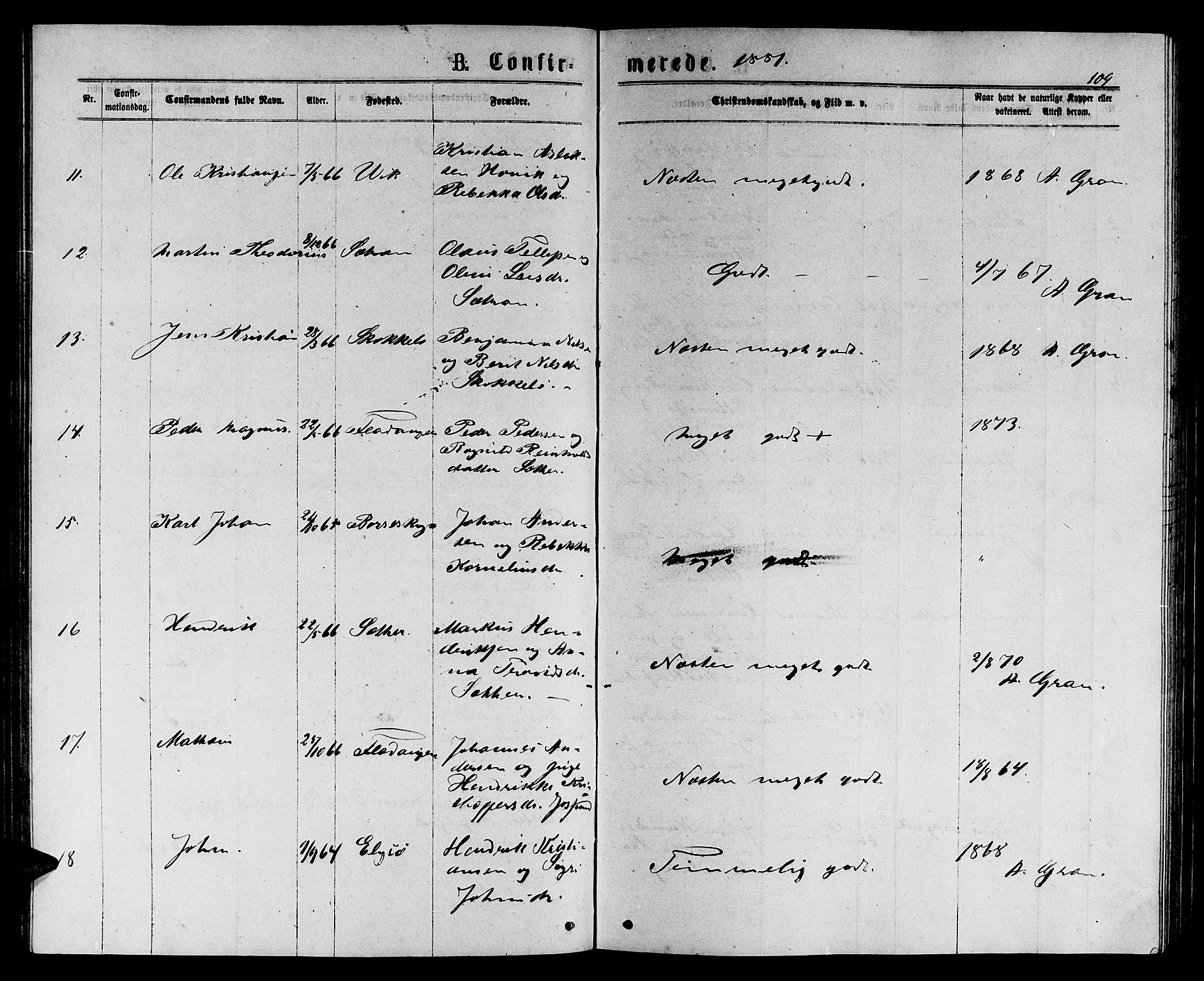 Ministerialprotokoller, klokkerbøker og fødselsregistre - Sør-Trøndelag, SAT/A-1456/658/L0725: Parish register (copy) no. 658C01, 1867-1882, p. 109
