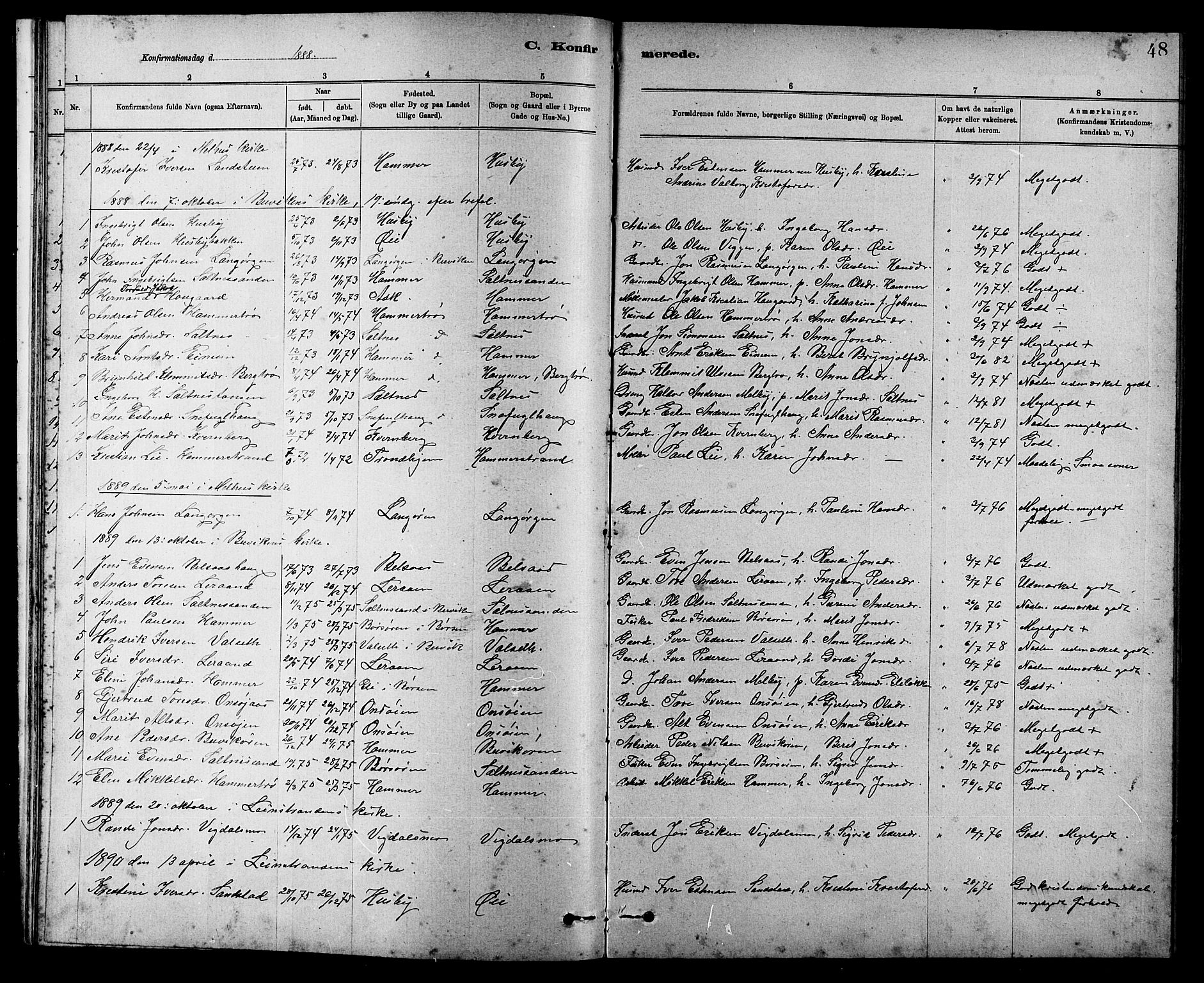 Ministerialprotokoller, klokkerbøker og fødselsregistre - Sør-Trøndelag, SAT/A-1456/666/L0790: Parish register (copy) no. 666C03, 1885-1908, p. 48