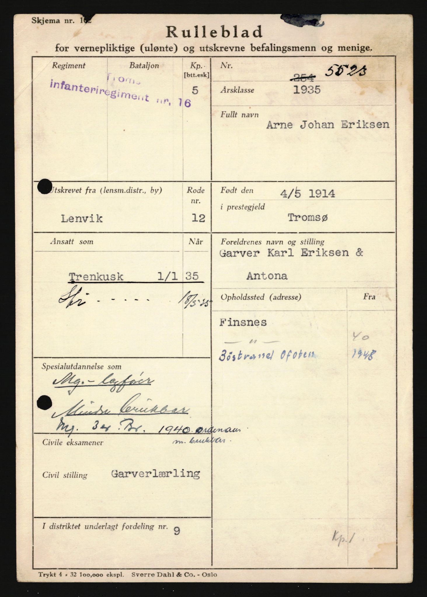 Forsvaret, Troms infanteriregiment nr. 16, AV/RA-RAFA-3146/P/Pa/L0019: Rulleblad for regimentets menige mannskaper, årsklasse 1935, 1935, p. 197