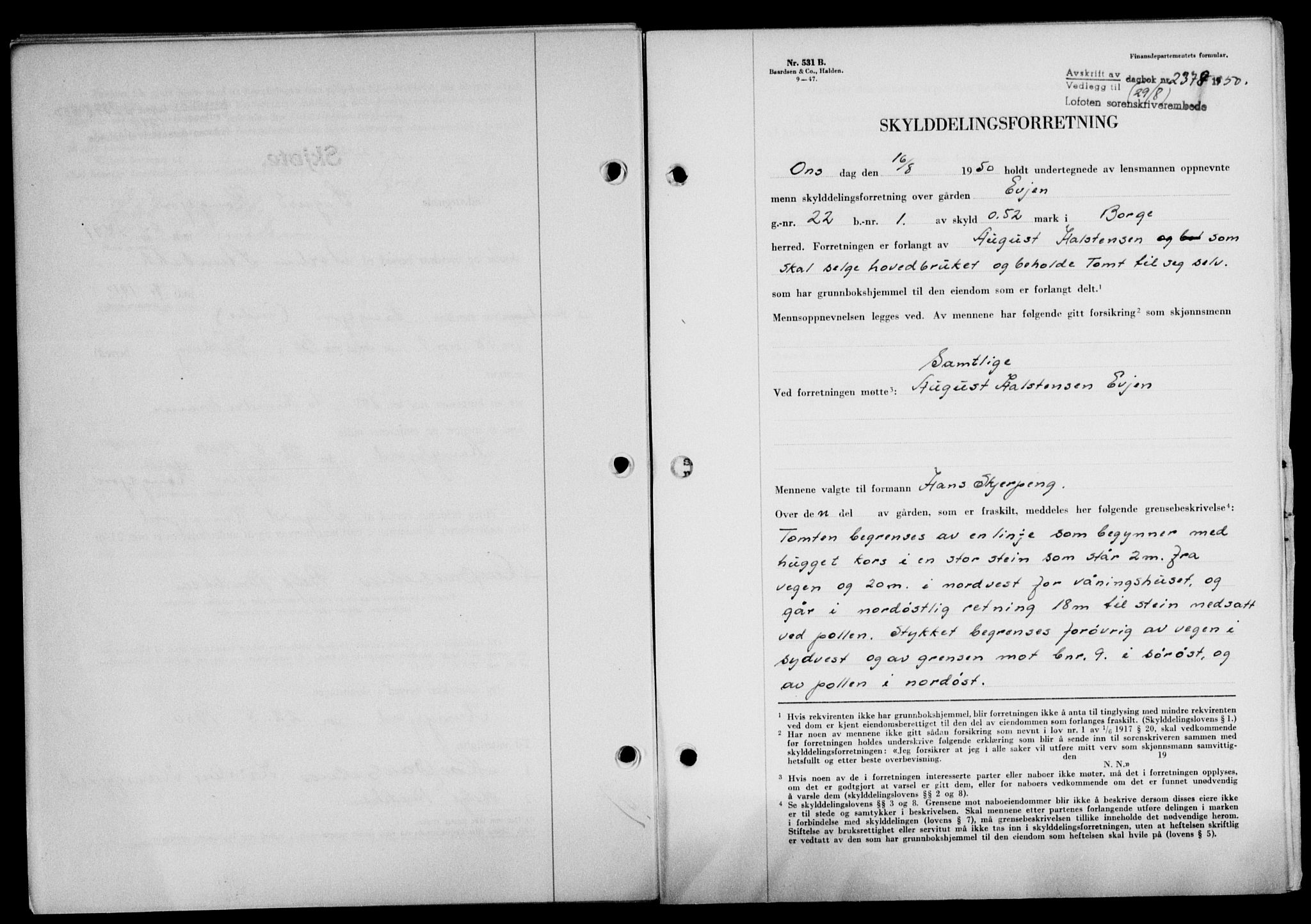 Lofoten sorenskriveri, SAT/A-0017/1/2/2C/L0024a: Mortgage book no. 24a, 1950-1950, Diary no: : 2378/1950