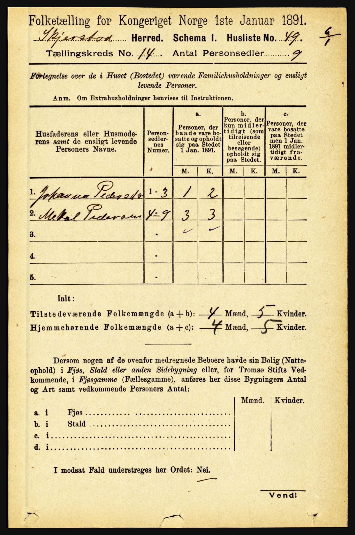 RA, 1891 census for 1842 Skjerstad, 1891, p. 5008