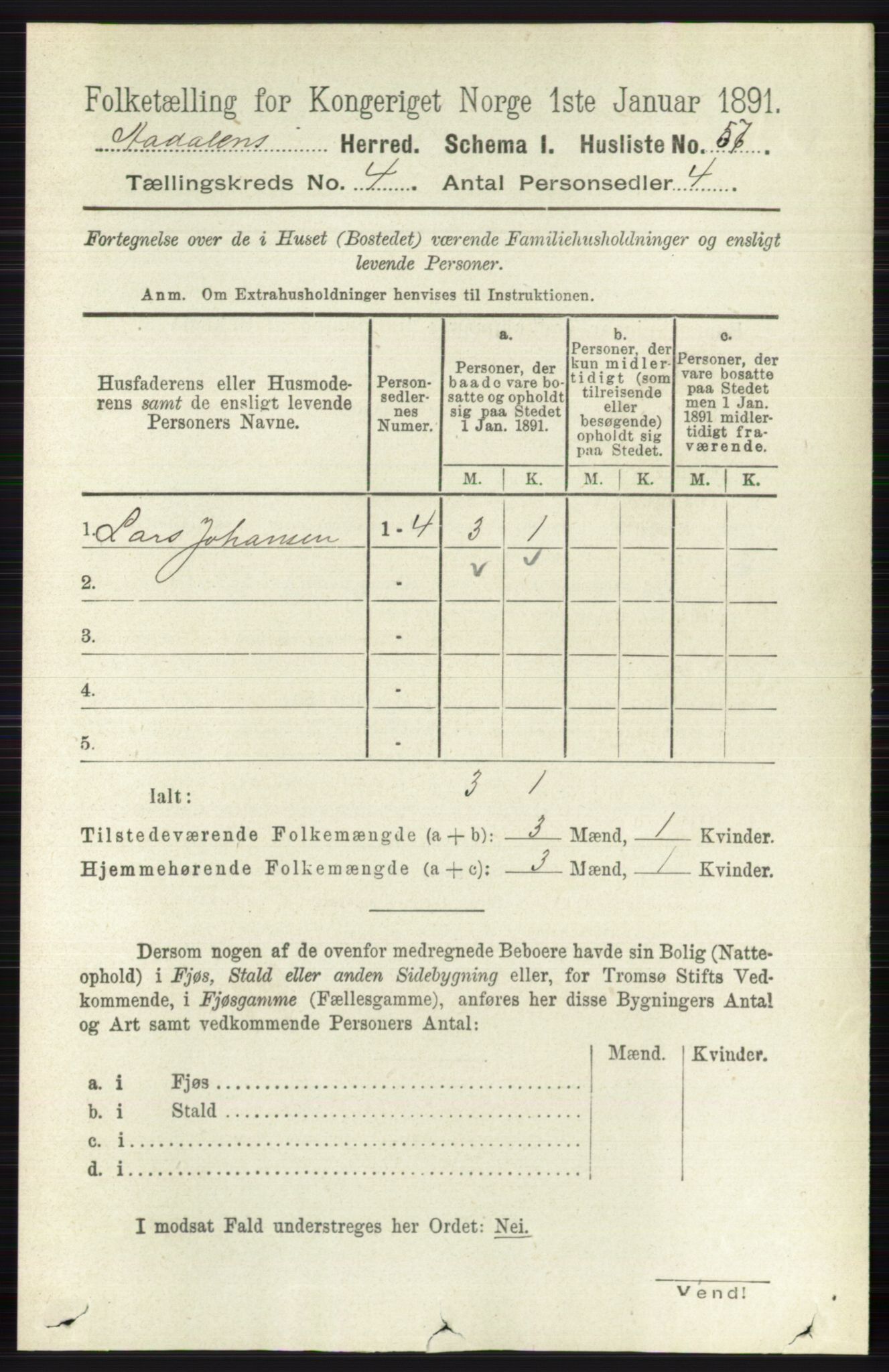 RA, 1891 census for 0614 Ådal, 1891, p. 1507