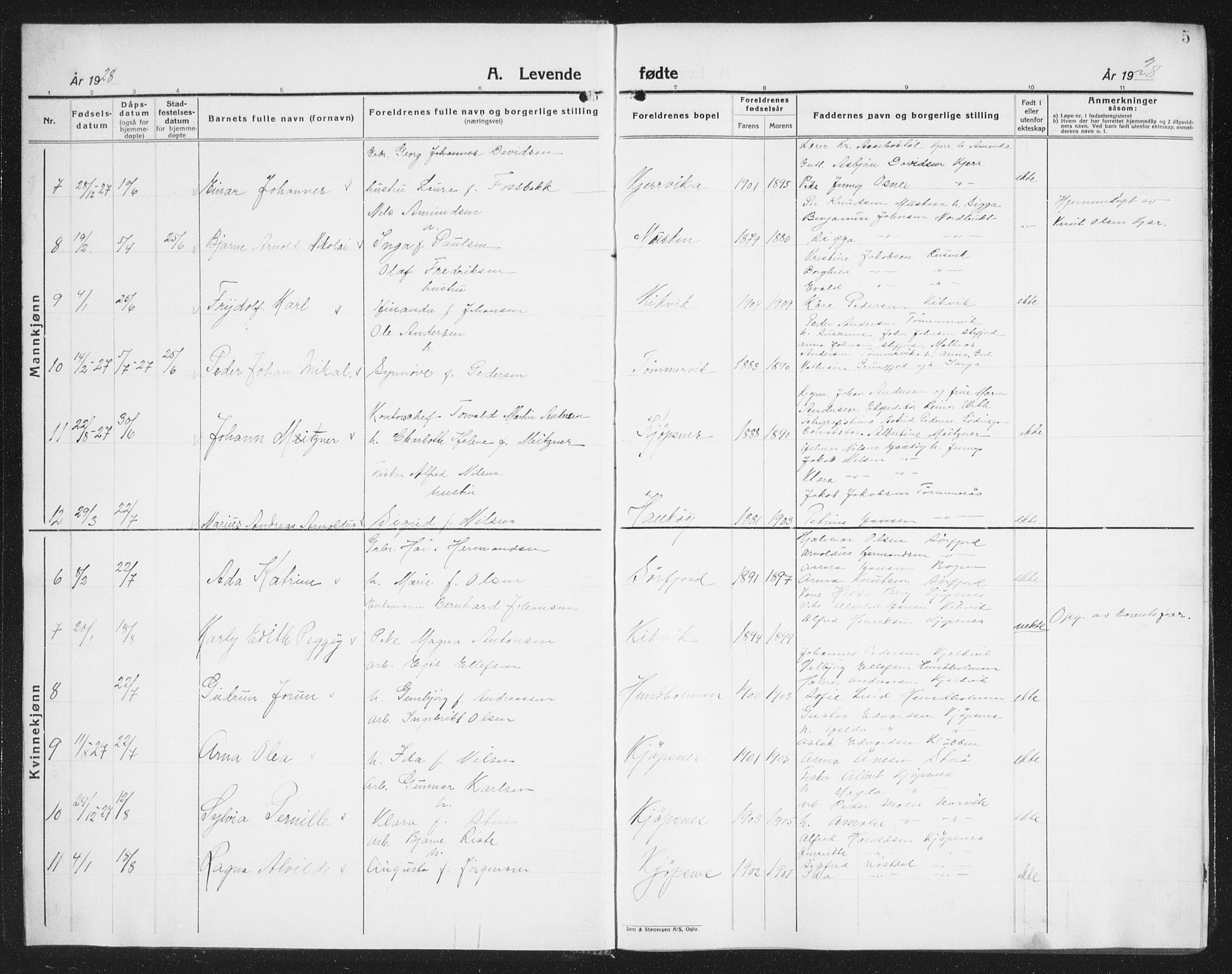 Ministerialprotokoller, klokkerbøker og fødselsregistre - Nordland, SAT/A-1459/861/L0879: Parish register (copy) no. 861C05, 1926-1939, p. 5